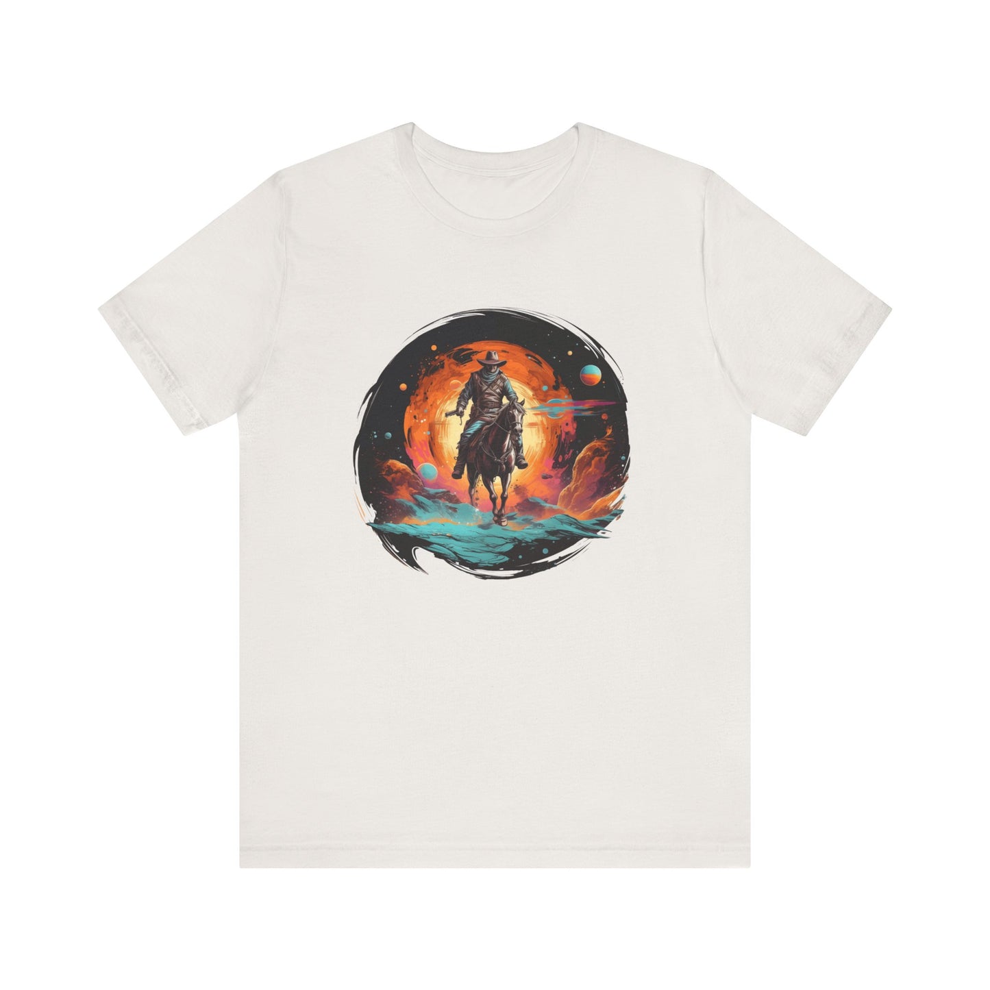 Galactic Outlaw: Bella Canvas T-shirt with Cowboy and Planets