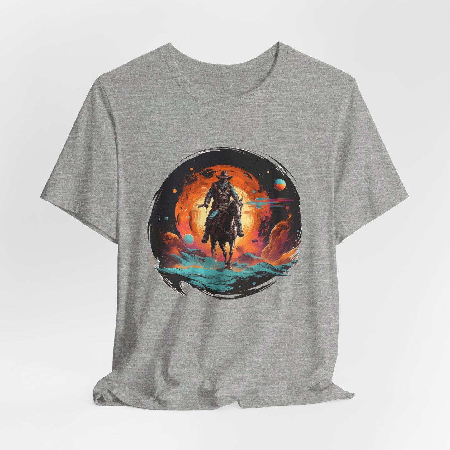 Galactic Outlaw: Bella Canvas T-shirt with Cowboy and Planets