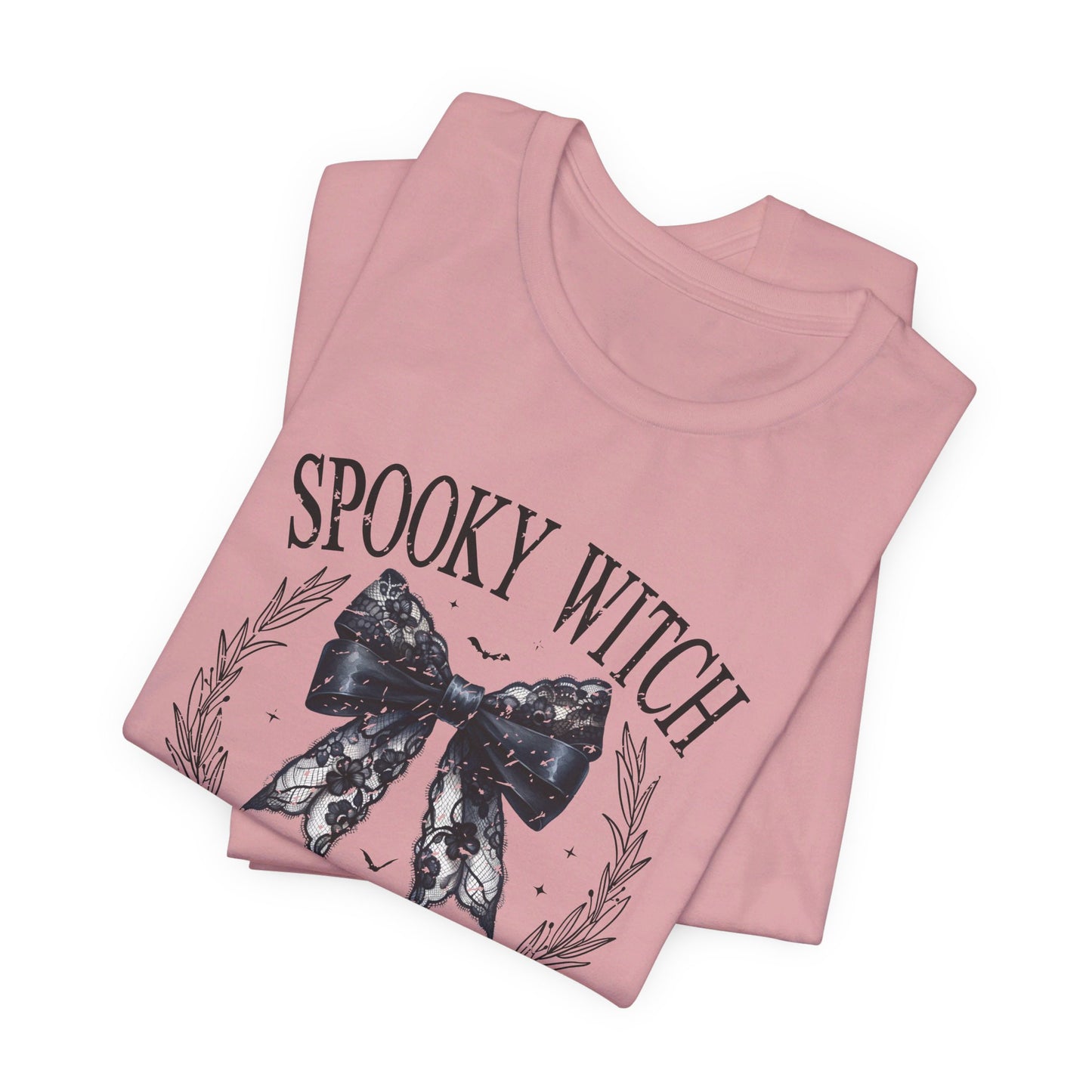 Spooky Witch: Halloween Bella Canvas T-shirt with Black Lace Bow