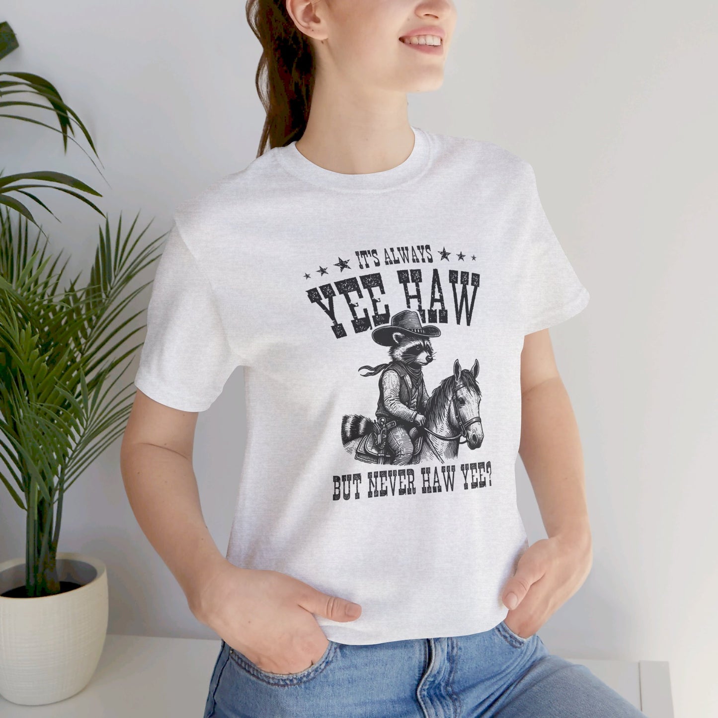 Yee Haw Raccoon: Bella Canvas T-shirt with Cowboy