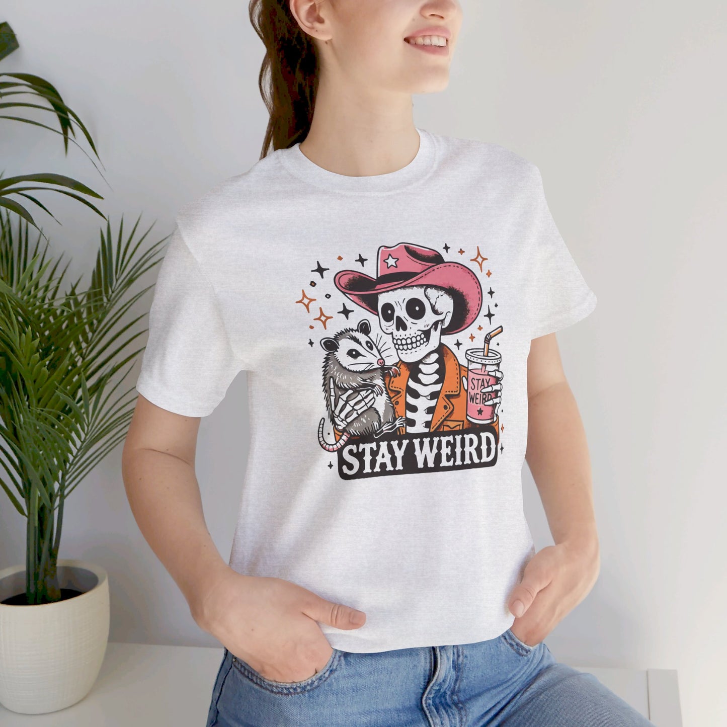 Stay Weird: Halloween Bella Canvas T-shirt with Skeleton and Possum