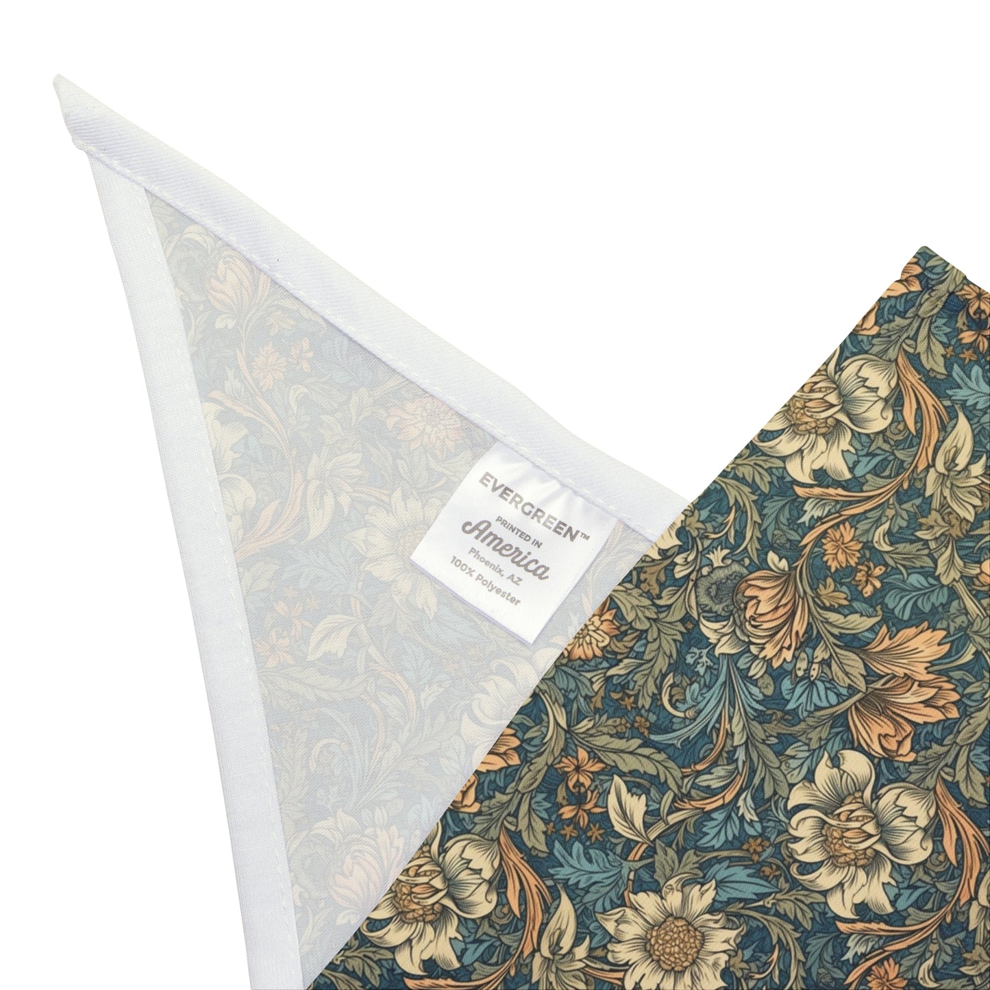 Embrace a touch of classic elegance with our Foliage Elegance Dog Bandana/Wild Rag. The William Morris style pattern in shades of denim and sand adds a timeless and sophisticated look. Crafted from soft-spun polyester, this wild rag ensures comfort and style. Also available for humans, exclusively at Eliza Singer.