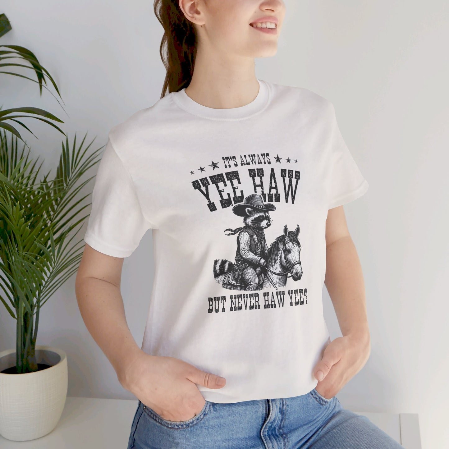 Yee Haw Raccoon: Bella Canvas T-shirt with Cowboy