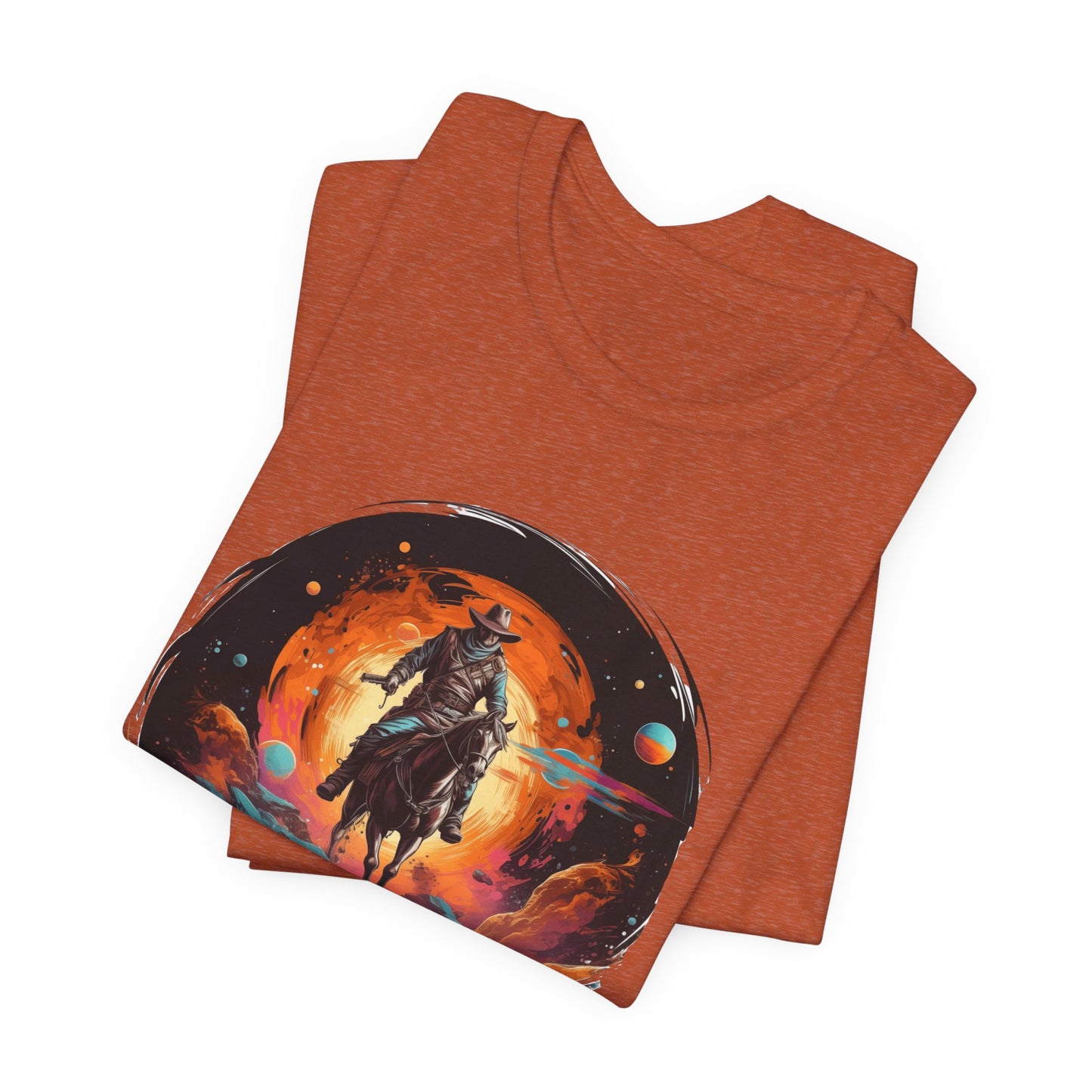 Galactic Outlaw: Bella Canvas T-shirt with Cowboy and Planets