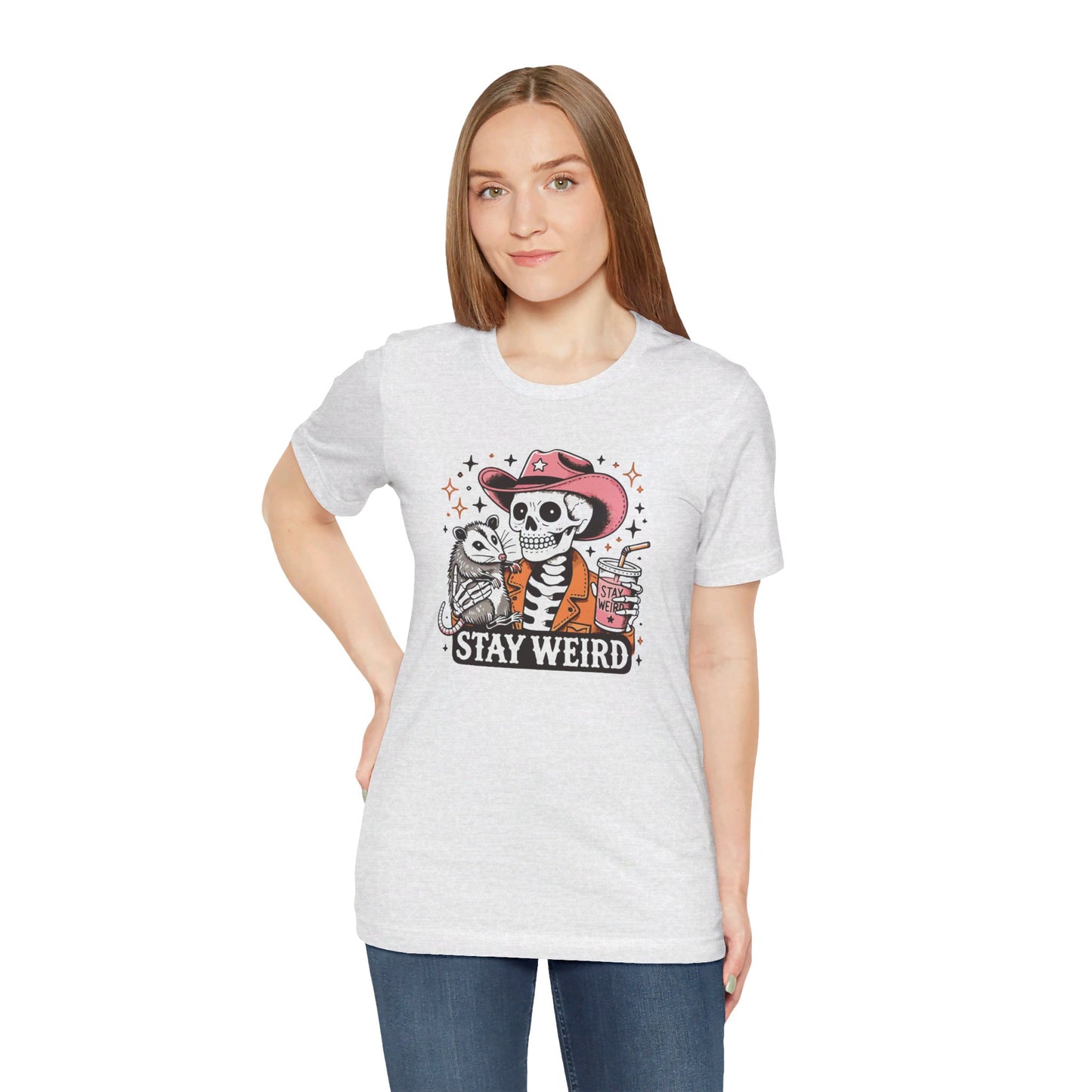 Stay Weird: Halloween Bella Canvas T-shirt with Skeleton and Possum