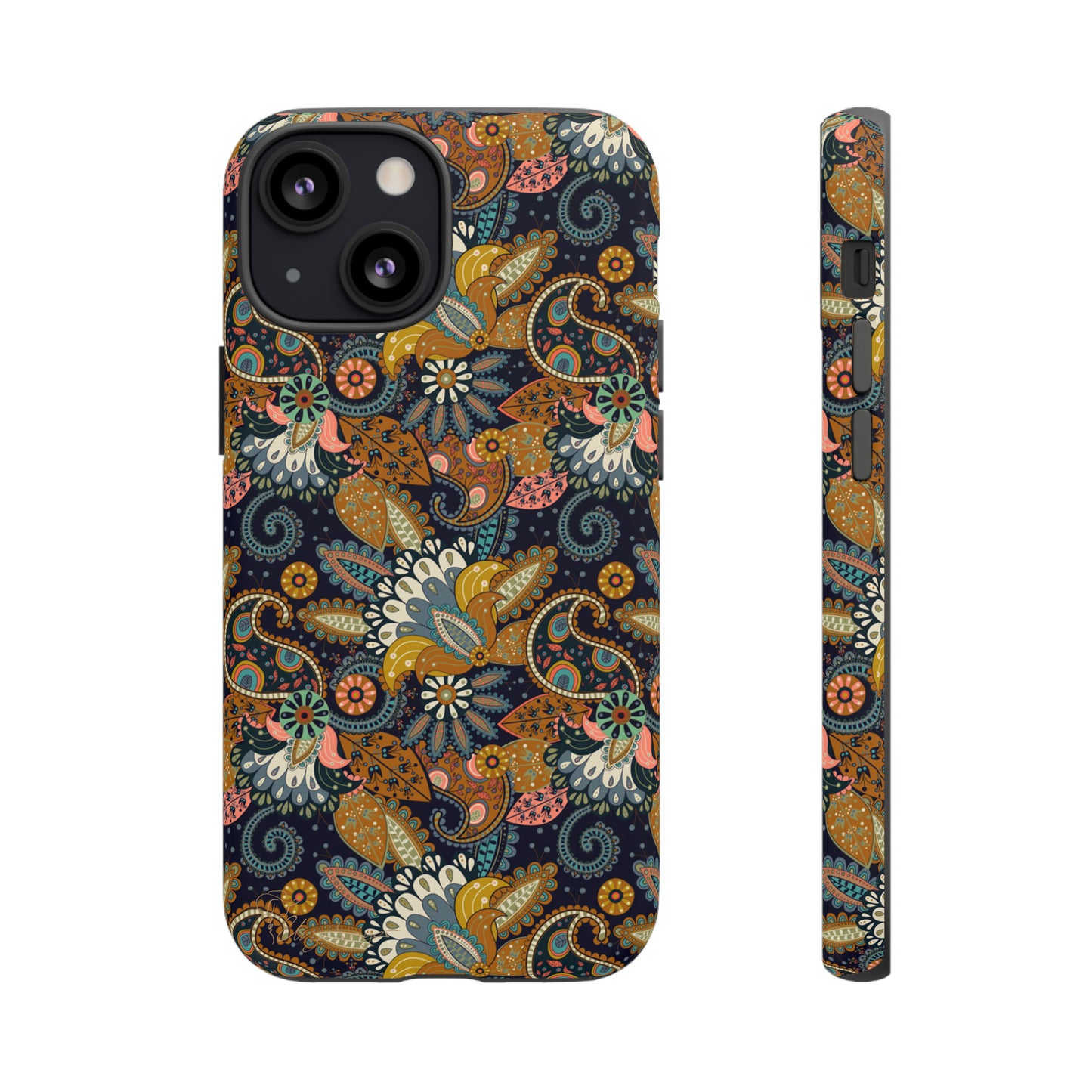 Paisley Bouquet iPhone Tough Protective Cover. A fusion of Flowers, Boho, and Paisley in a Western design. Compatible with iPhone 15, 14, 13, 12, 11, XS, XR Pro/Max/Mini/P/Plus. Embrace Bohemian Elegance with Style and Durability. #ElizaSinger #PhoneCase #BohoPaisley