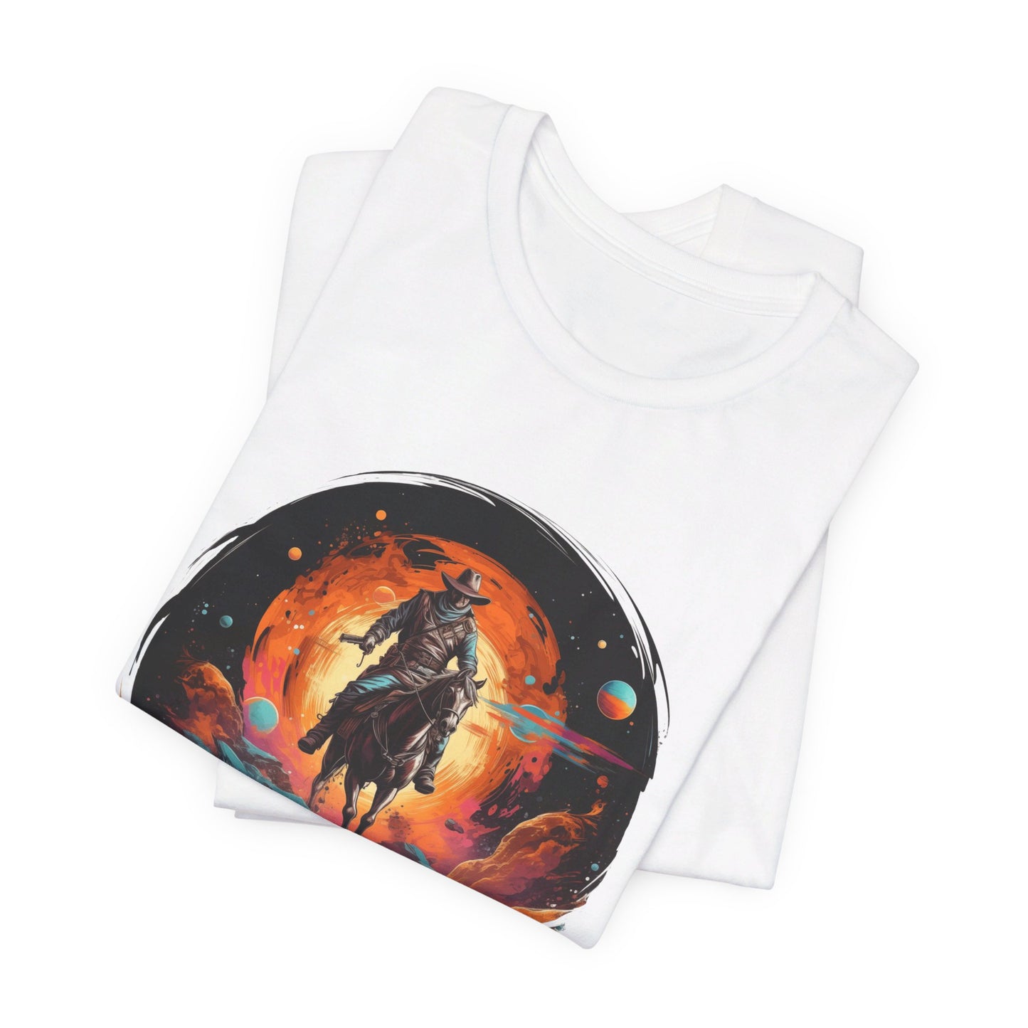 Galactic Outlaw: Bella Canvas T-shirt with Cowboy and Planets