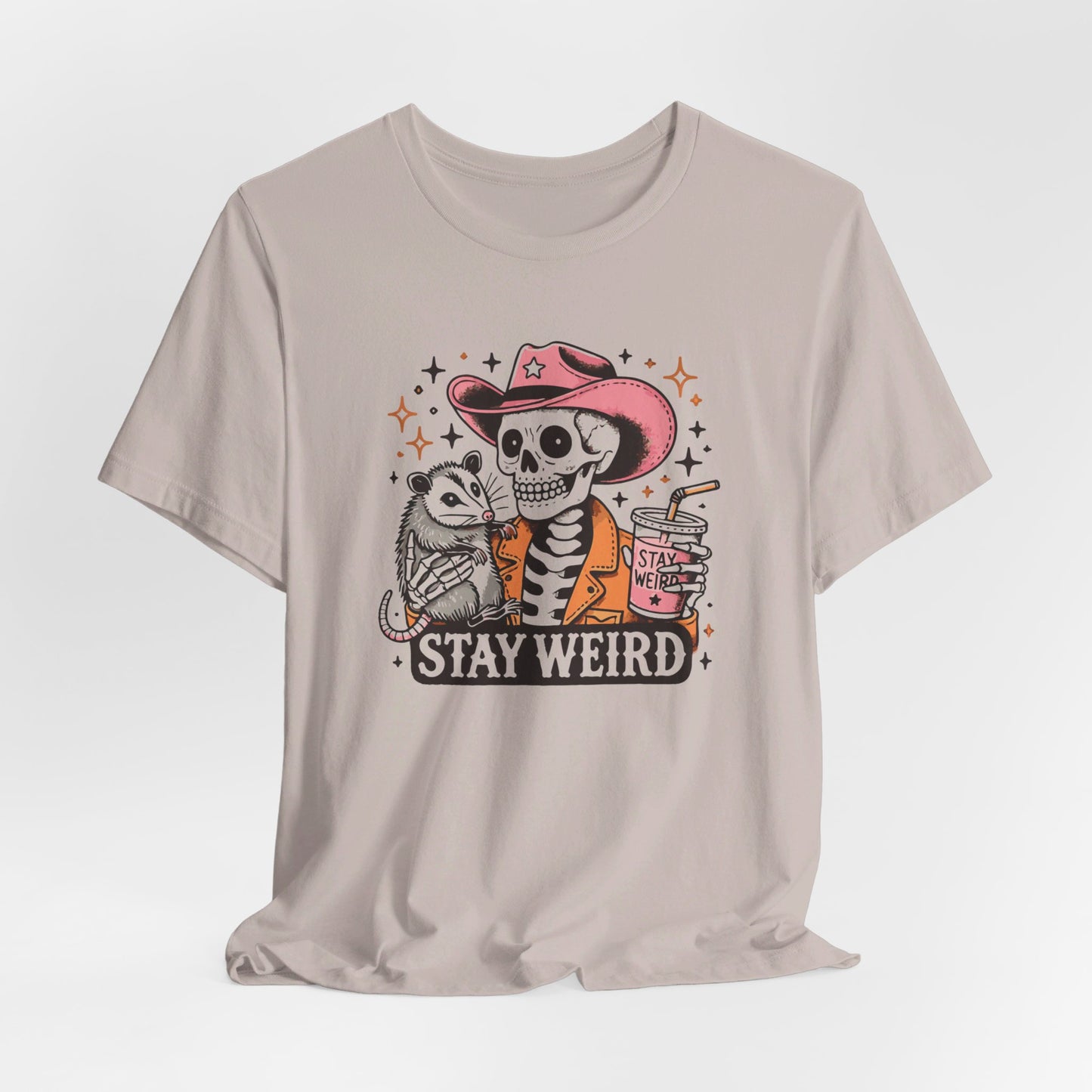 Stay Weird: Halloween Bella Canvas T-shirt with Skeleton and Possum