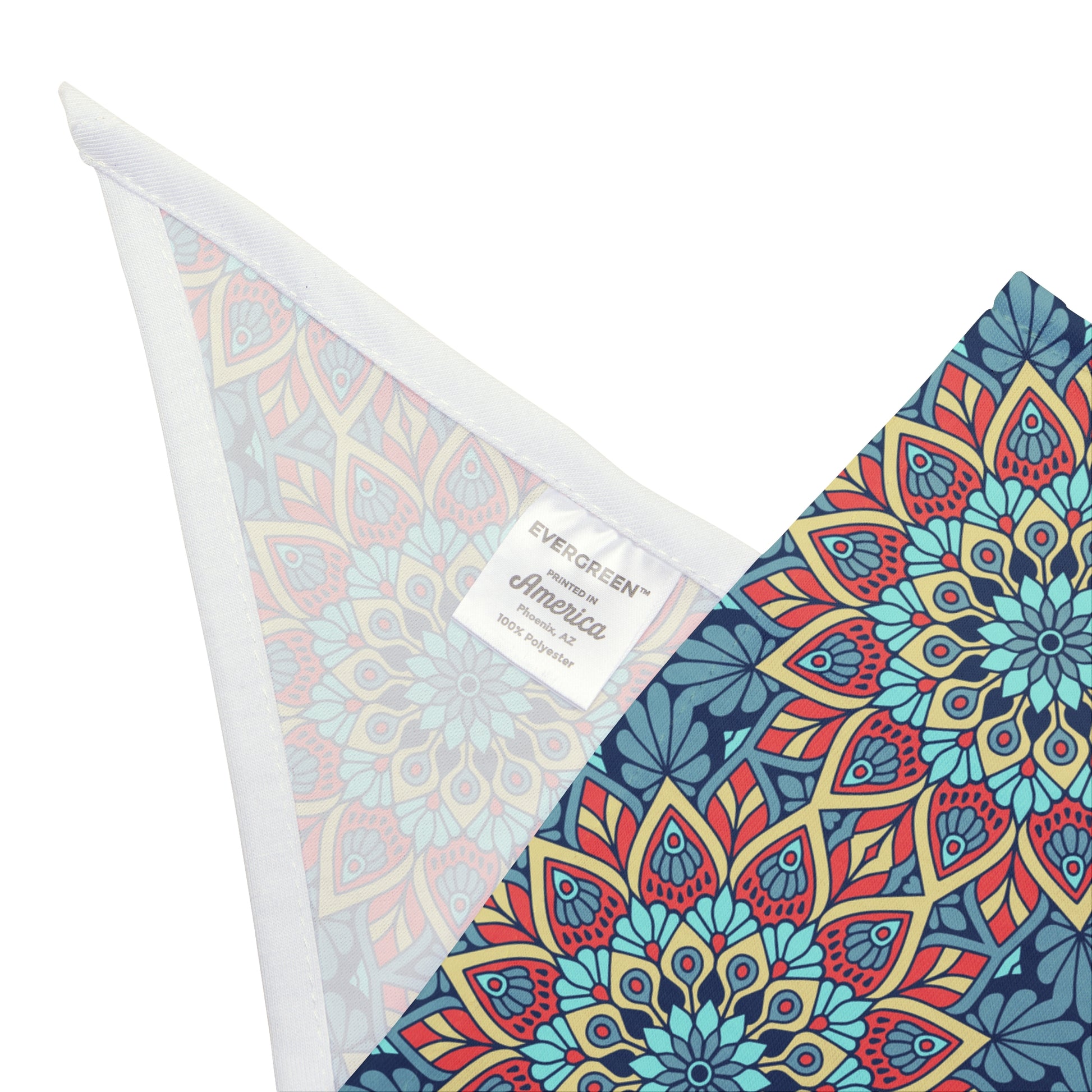 Introducing our Colorful Mandala Dog Bandana/Wild Rag, a vibrant blend of western aesthetics and intricate mandala art. Featuring shades of blue, red, turquoise, and yellow, this exclusive design is sure to make your pup stand out. Crafted from soft-spun polyester, this wild rag ensures comfort and durability. Exclusively available at Eliza Singer, your dog's style just got an upgrade.