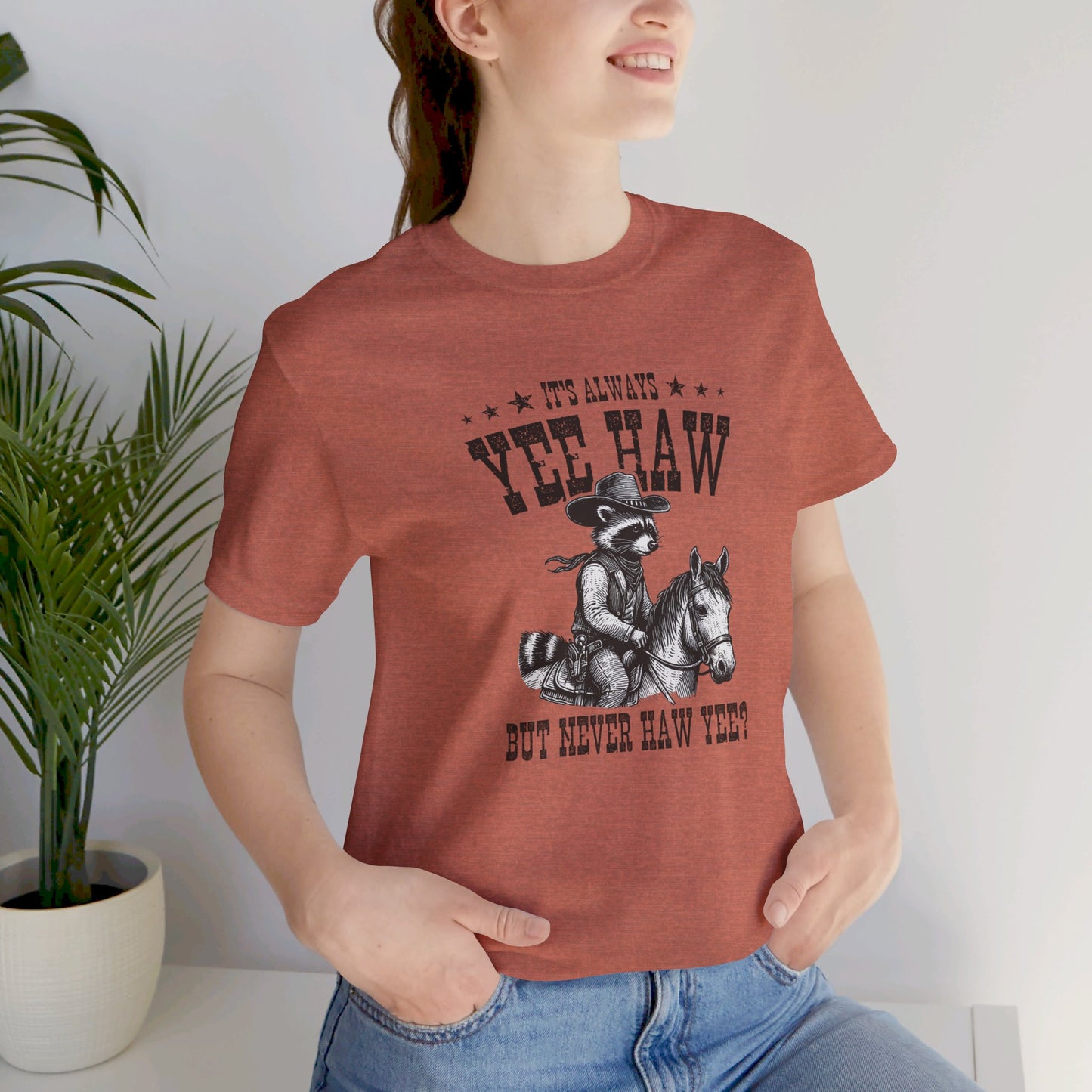 Yee Haw Raccoon: Bella Canvas T-shirt with Cowboy