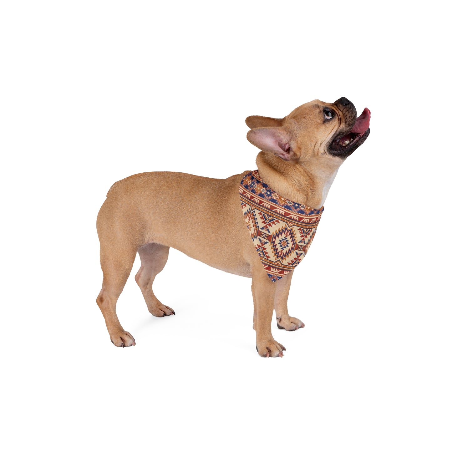 Infuse a touch of tribal flair into your dog's wardrobe with our Tribal Aztec Dog Bandana/Wild Rag. The tribal Aztec style design adds an eclectic and stylish vibe. Crafted from soft-spun polyester, this wild rag ensures comfort and durability. Make a statement on every stroll with this exclusive design, available only at Eliza Singer.