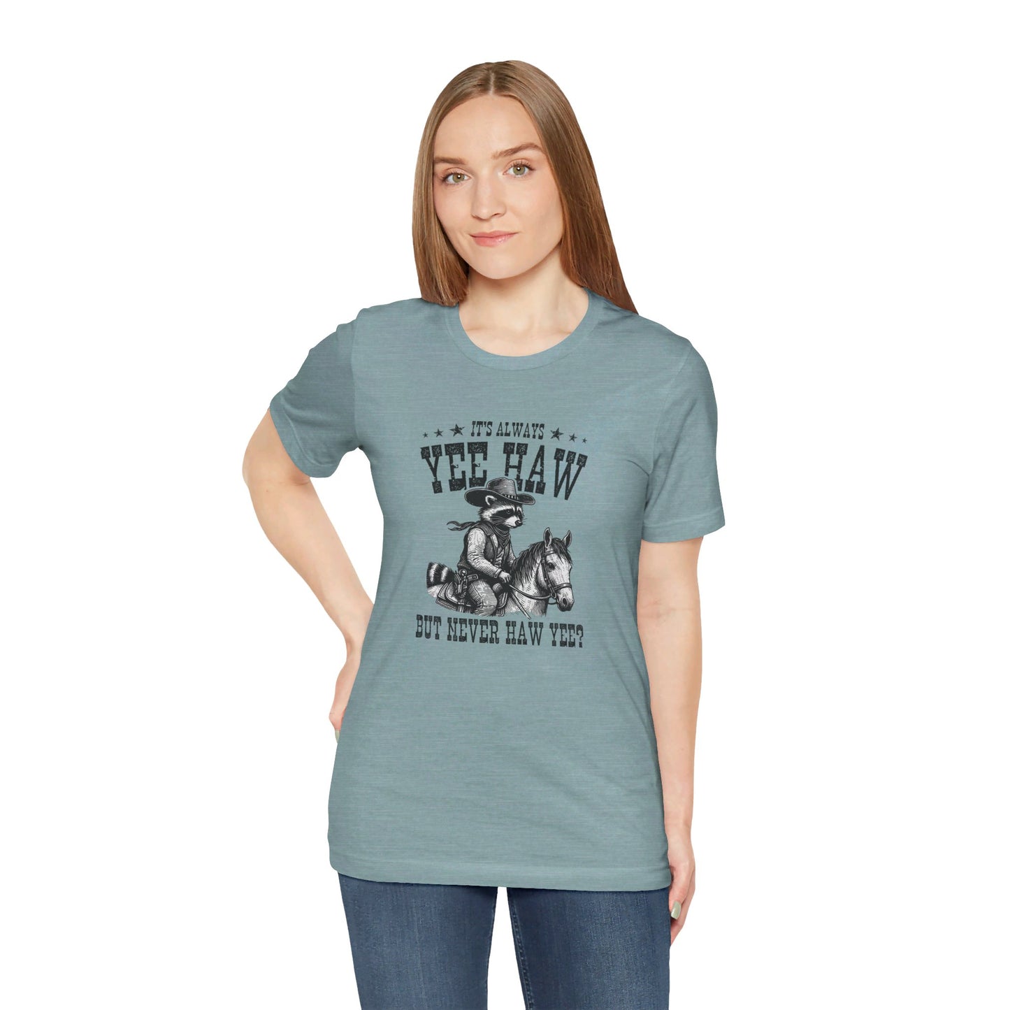 Yee Haw Raccoon: Bella Canvas T-shirt with Cowboy