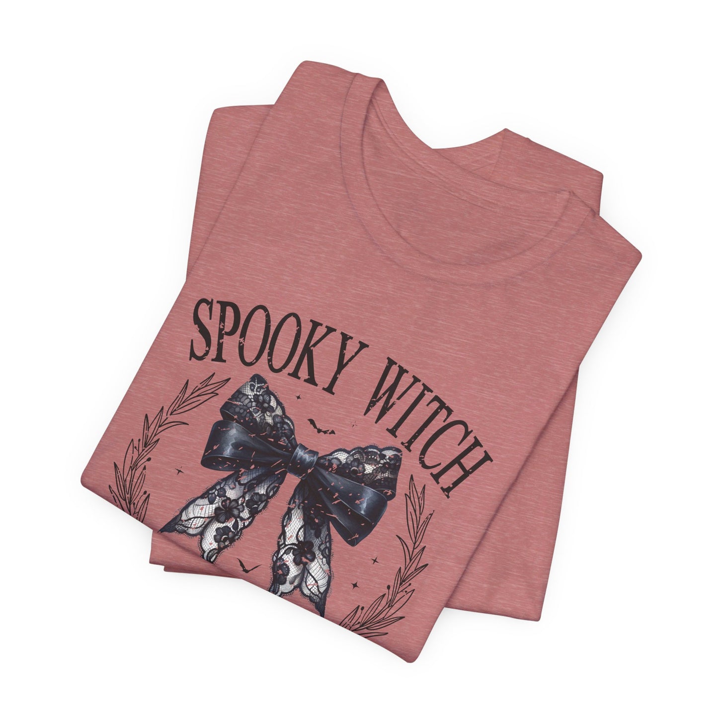 Spooky Witch: Halloween Bella Canvas T-shirt with Black Lace Bow