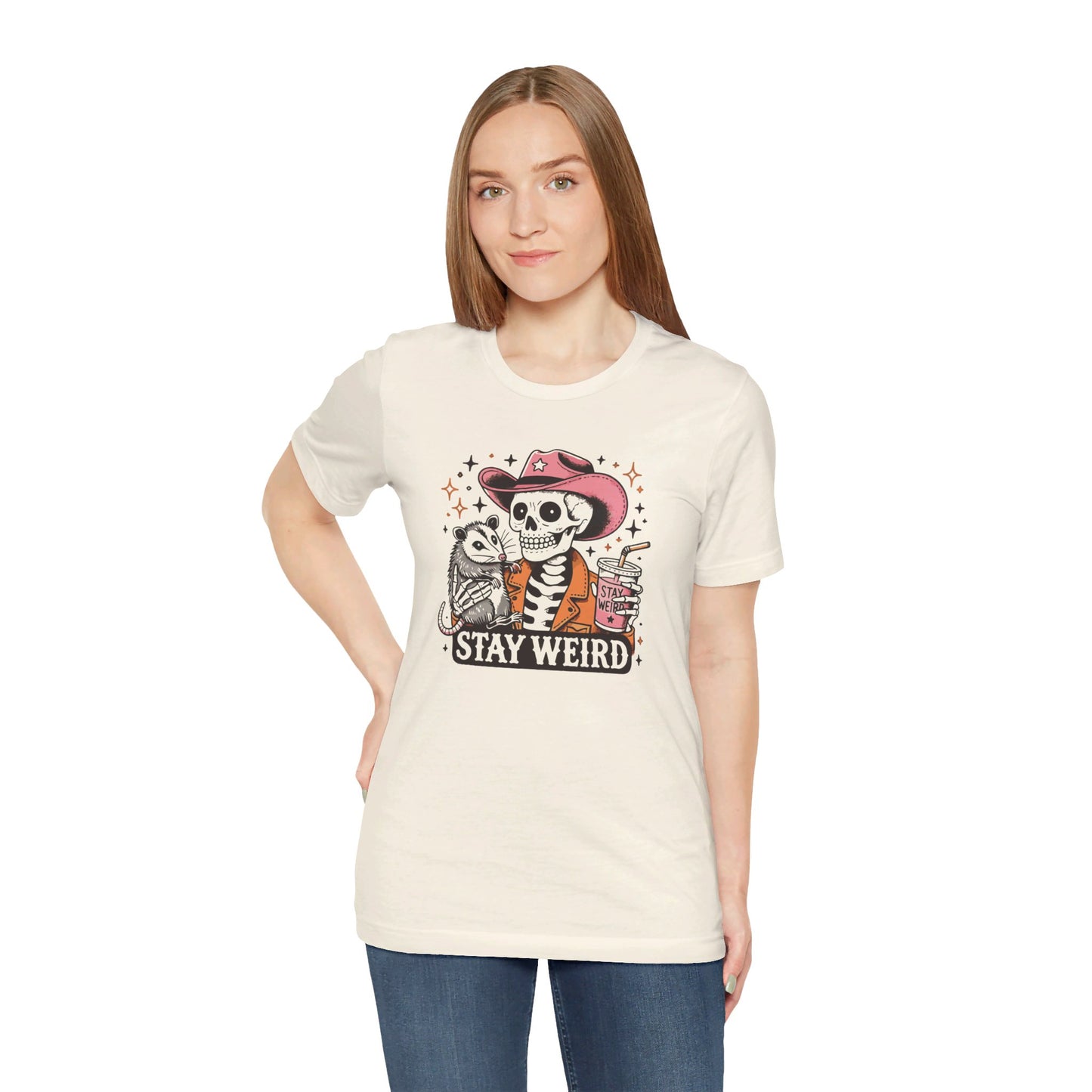 Stay Weird: Halloween Bella Canvas T-shirt with Skeleton and Possum