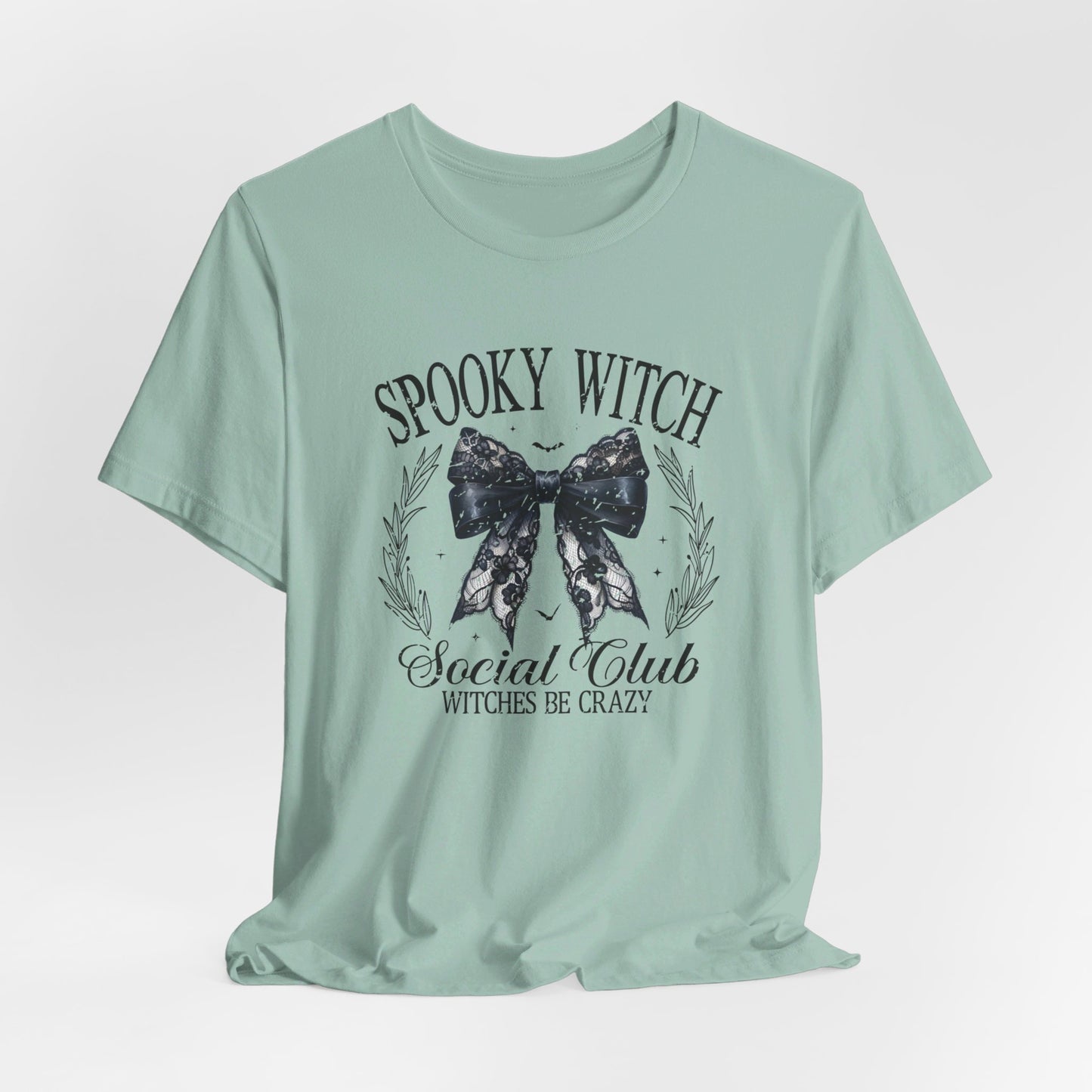 Spooky Witch: Halloween Bella Canvas T-shirt with Black Lace Bow