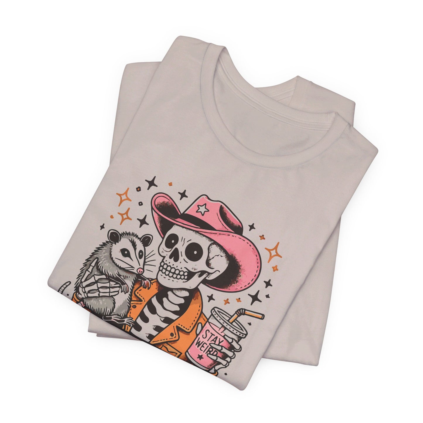 Stay Weird: Halloween Bella Canvas T-shirt with Skeleton and Possum