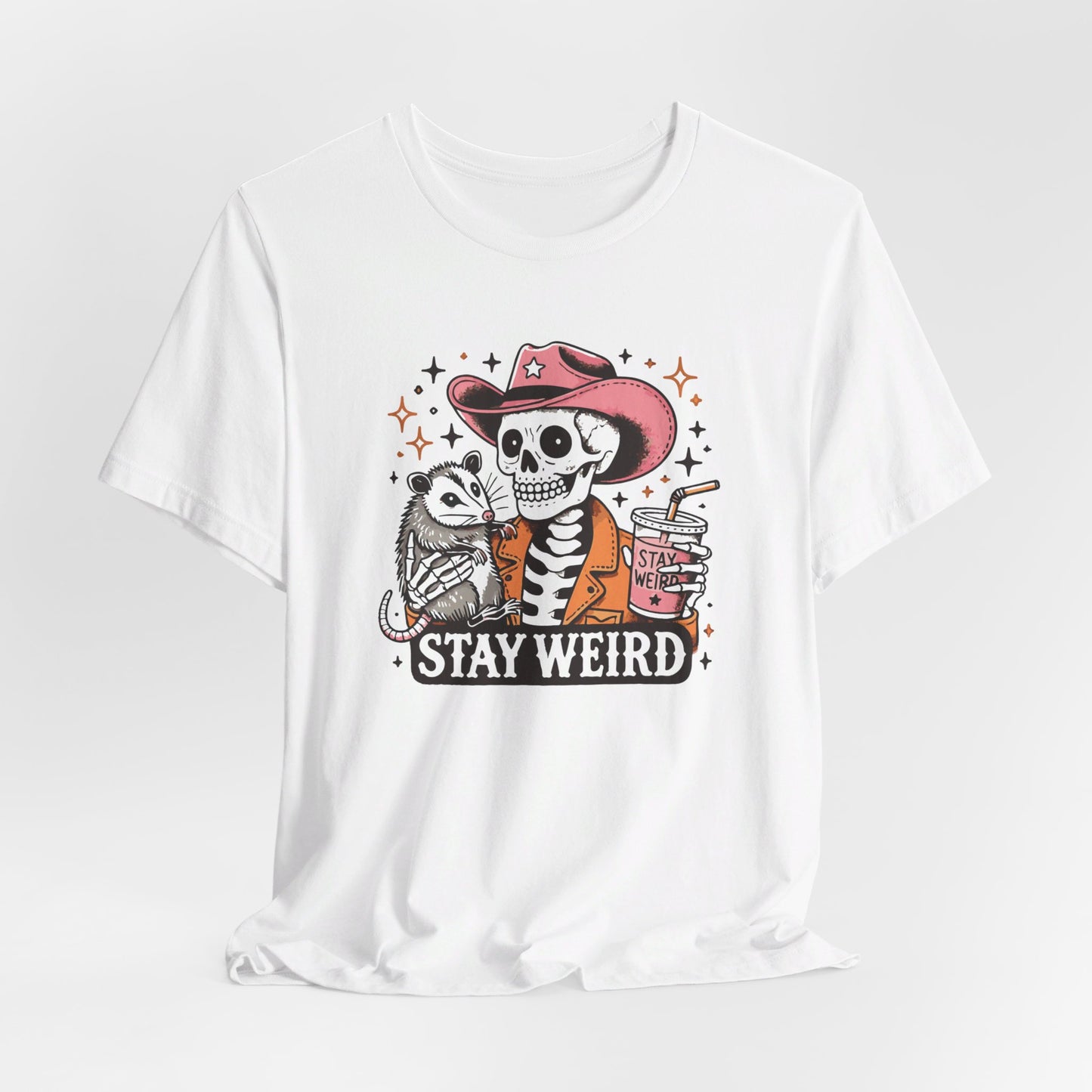 Stay Weird: Halloween Bella Canvas T-shirt with Skeleton and Possum