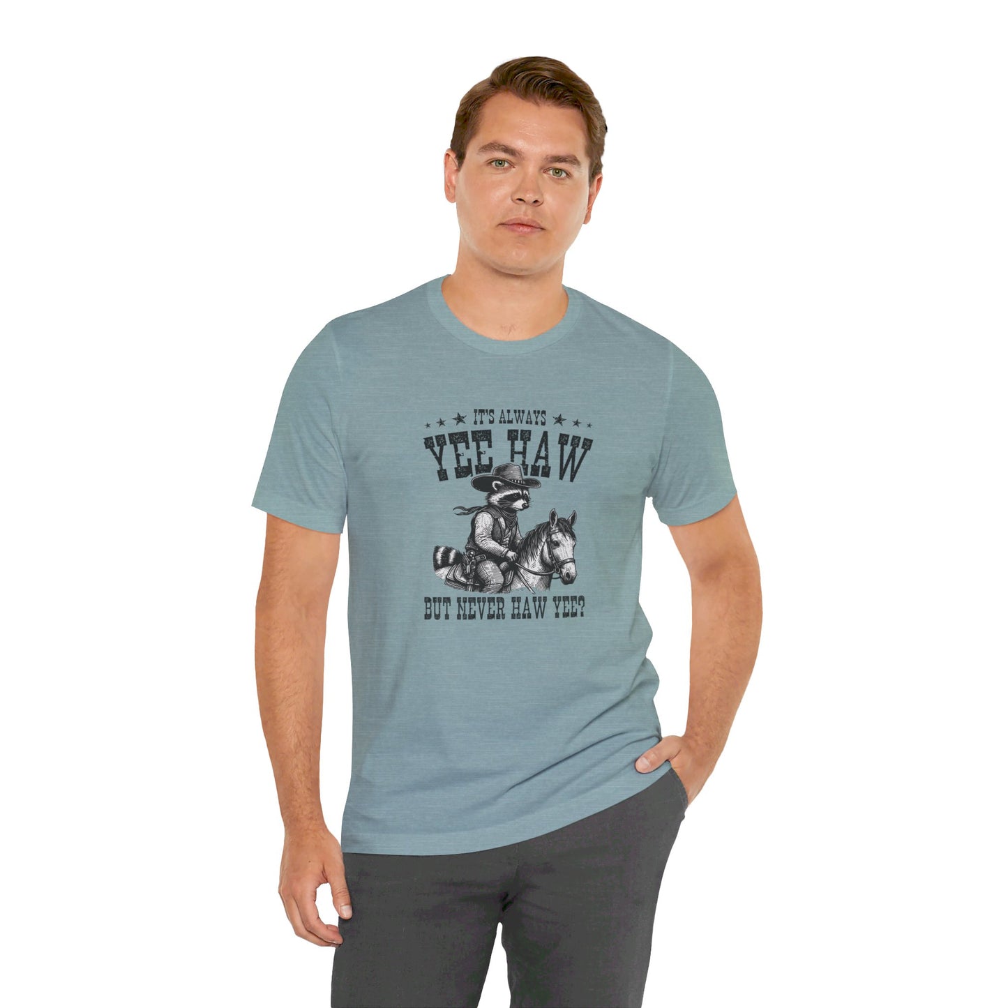 Yee Haw Raccoon: Bella Canvas T-shirt with Cowboy