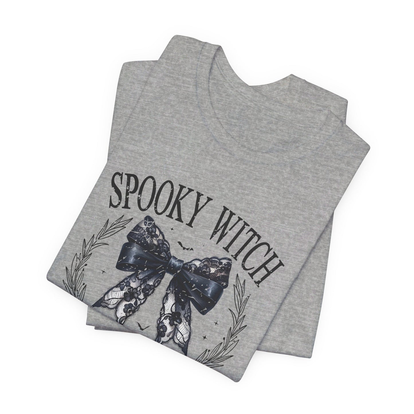 Spooky Witch: Halloween Bella Canvas T-shirt with Black Lace Bow