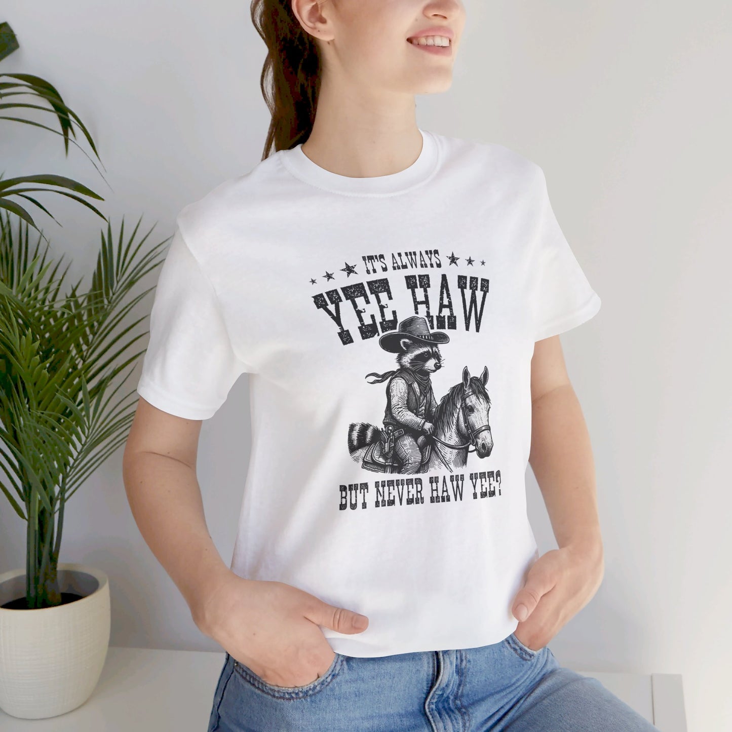 Yee Haw Raccoon: Bella Canvas T-shirt with Cowboy