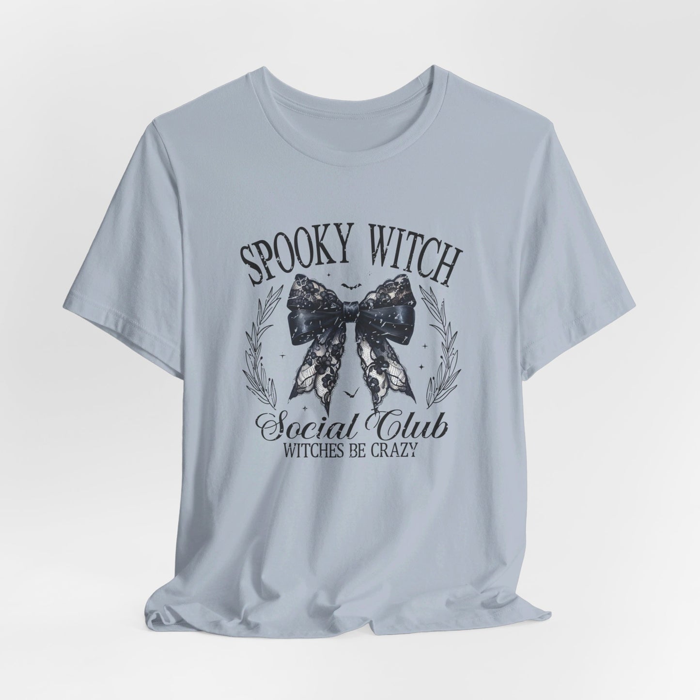 Spooky Witch: Halloween Bella Canvas T-shirt with Black Lace Bow