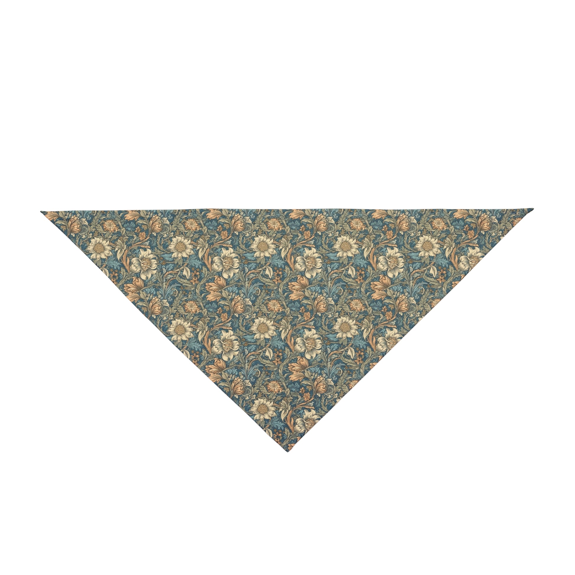 Embrace a touch of classic elegance with our Foliage Elegance Dog Bandana/Wild Rag. The William Morris style pattern in shades of denim and sand adds a timeless and sophisticated look. Crafted from soft-spun polyester, this wild rag ensures comfort and style. Also available for humans, exclusively at Eliza Singer.