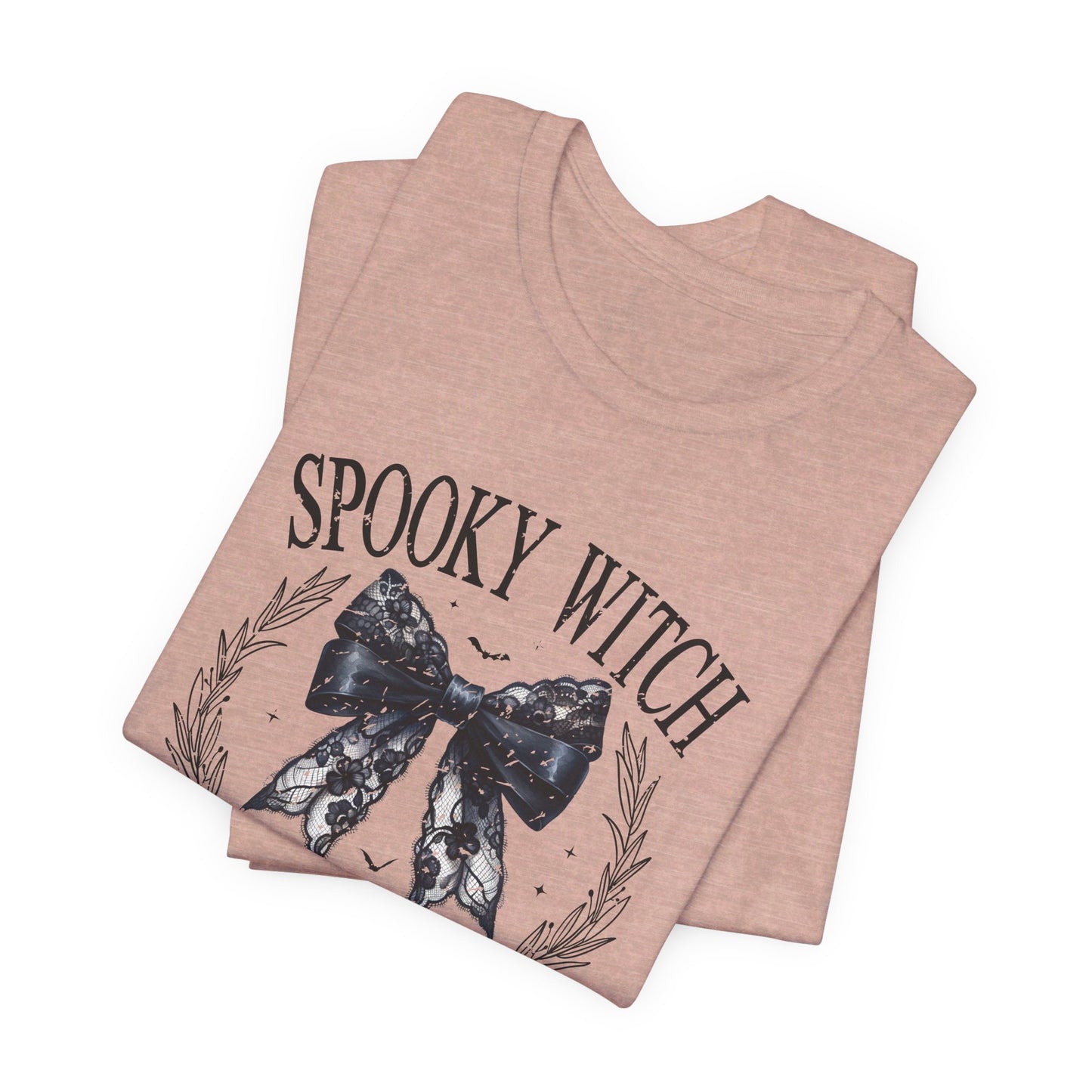 Spooky Witch: Halloween Bella Canvas T-shirt with Black Lace Bow