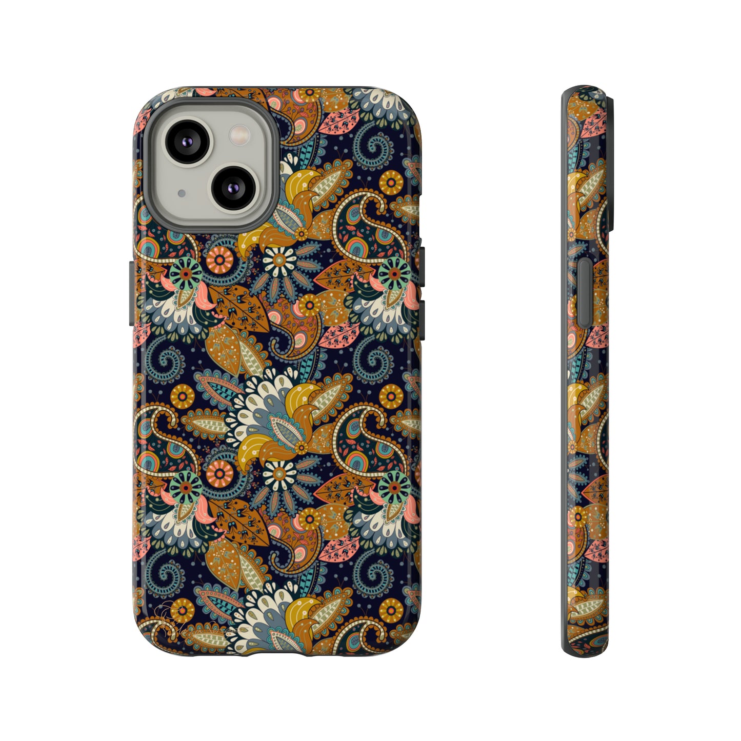 Paisley Bouquet iPhone Tough Protective Cover. A fusion of Flowers, Boho, and Paisley in a Western design. Compatible with iPhone 15, 14, 13, 12, 11, XS, XR Pro/Max/Mini/P/Plus. Embrace Bohemian Elegance with Style and Durability. #ElizaSinger #PhoneCase #BohoPaisley