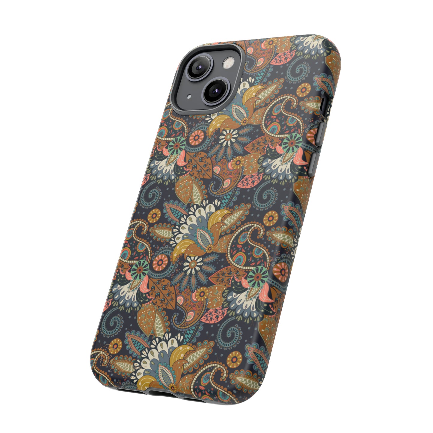 Paisley Bouquet iPhone Tough Protective Cover. A fusion of Flowers, Boho, and Paisley in a Western design. Compatible with iPhone 15, 14, 13, 12, 11, XS, XR Pro/Max/Mini/P/Plus. Embrace Bohemian Elegance with Style and Durability. #ElizaSinger #PhoneCase #BohoPaisley