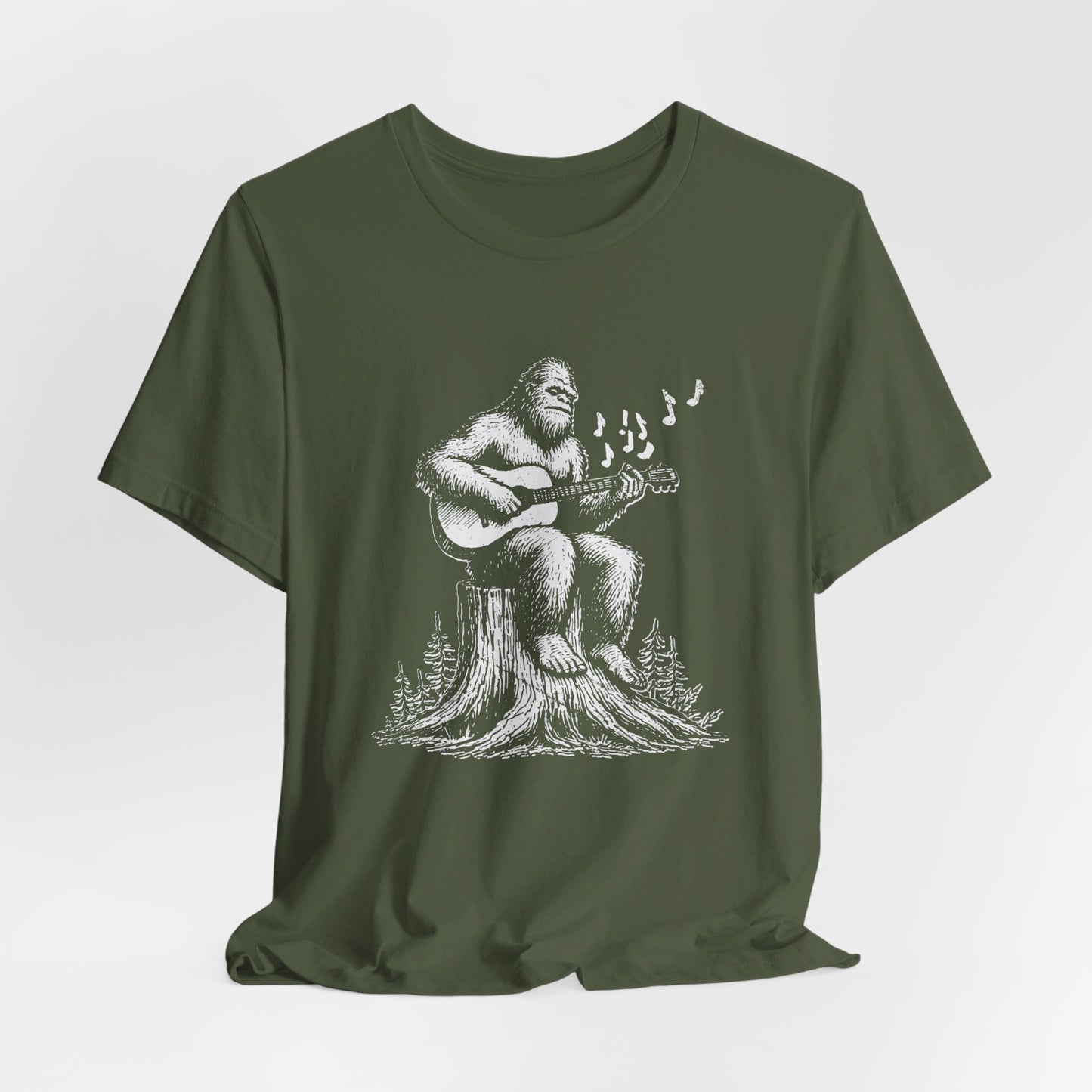 Sasquatch Serenade: Bella Canvas T-shirt with Bigfoot