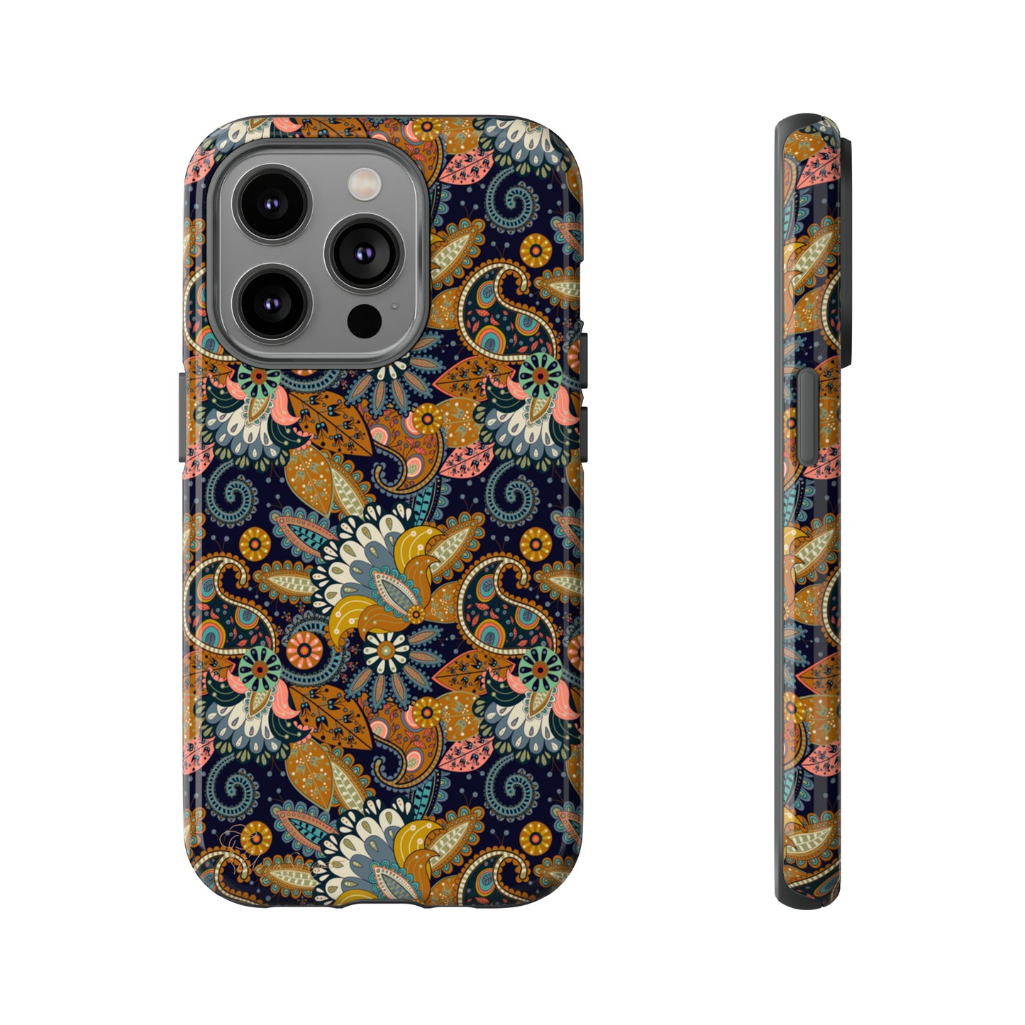 Paisley Bouquet iPhone Tough Protective Cover. A fusion of Flowers, Boho, and Paisley in a Western design. Compatible with iPhone 15, 14, 13, 12, 11, XS, XR Pro/Max/Mini/P/Plus. Embrace Bohemian Elegance with Style and Durability. #ElizaSinger #PhoneCase #BohoPaisley