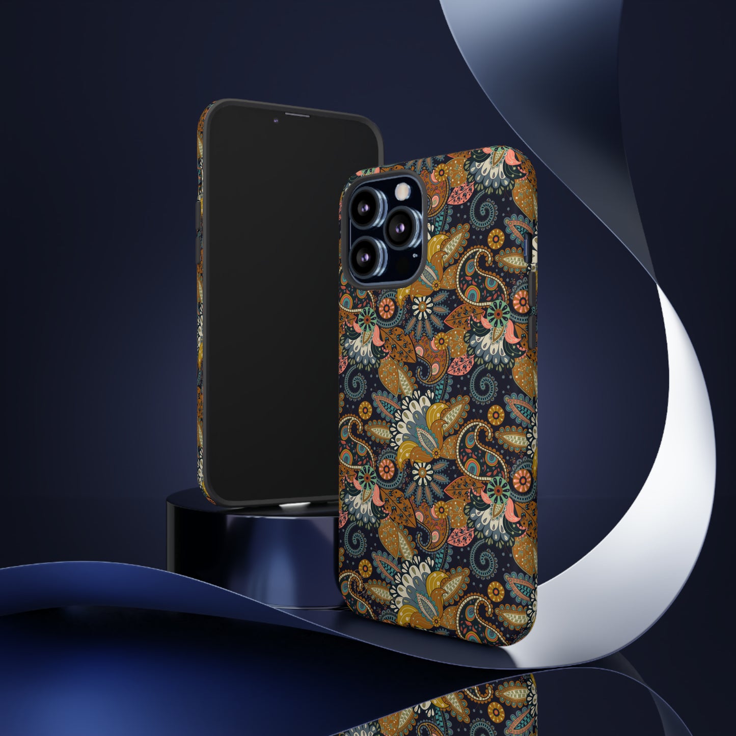 Paisley Bouquet iPhone Tough Protective Cover. A fusion of Flowers, Boho, and Paisley in a Western design. Compatible with iPhone 15, 14, 13, 12, 11, XS, XR Pro/Max/Mini/P/Plus. Embrace Bohemian Elegance with Style and Durability. #ElizaSinger #PhoneCase #BohoPaisley