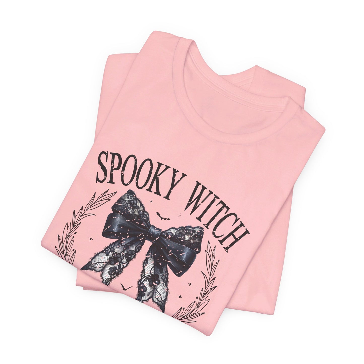 Spooky Witch: Halloween Bella Canvas T-shirt with Black Lace Bow