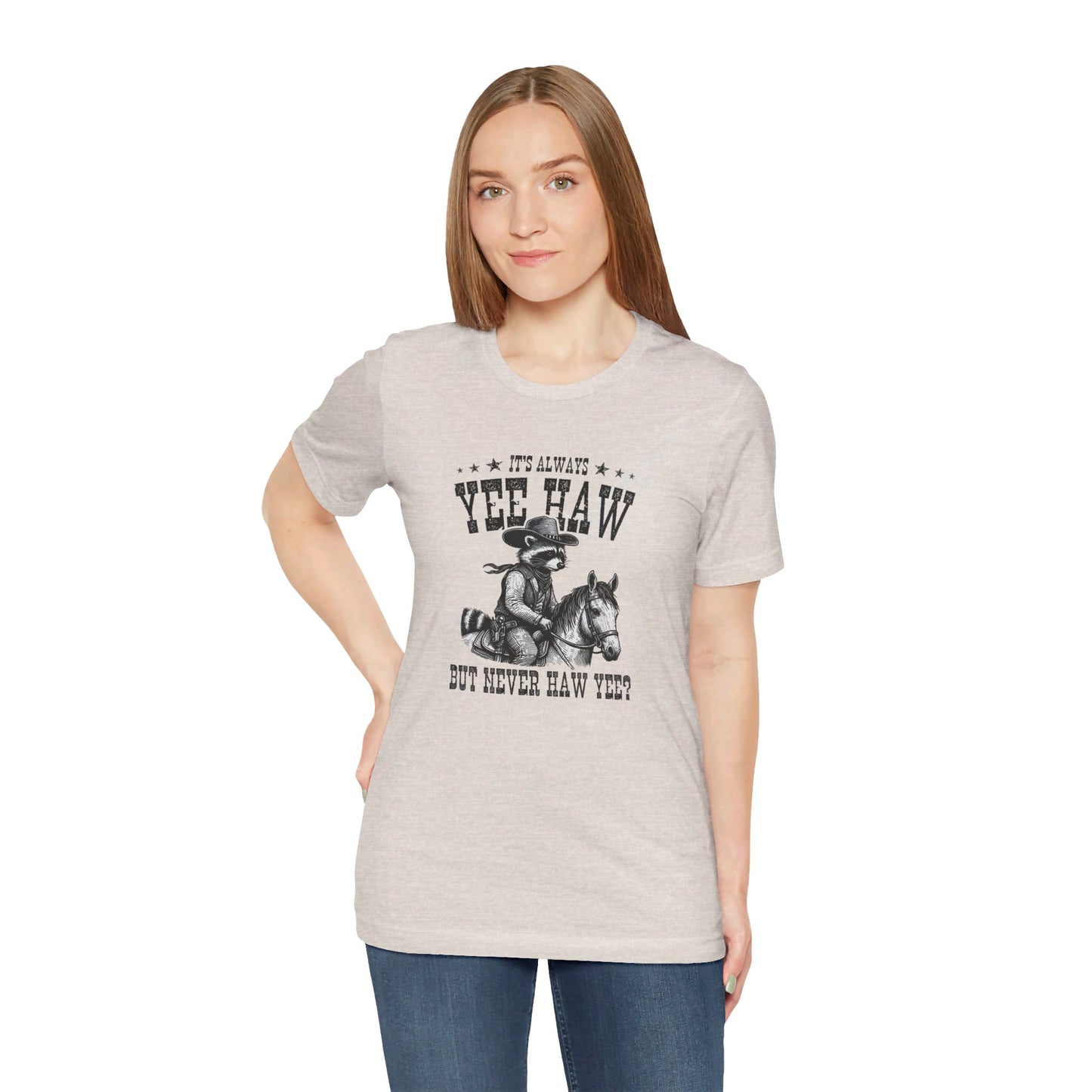 Yee Haw Raccoon: Bella Canvas T-shirt with Cowboy