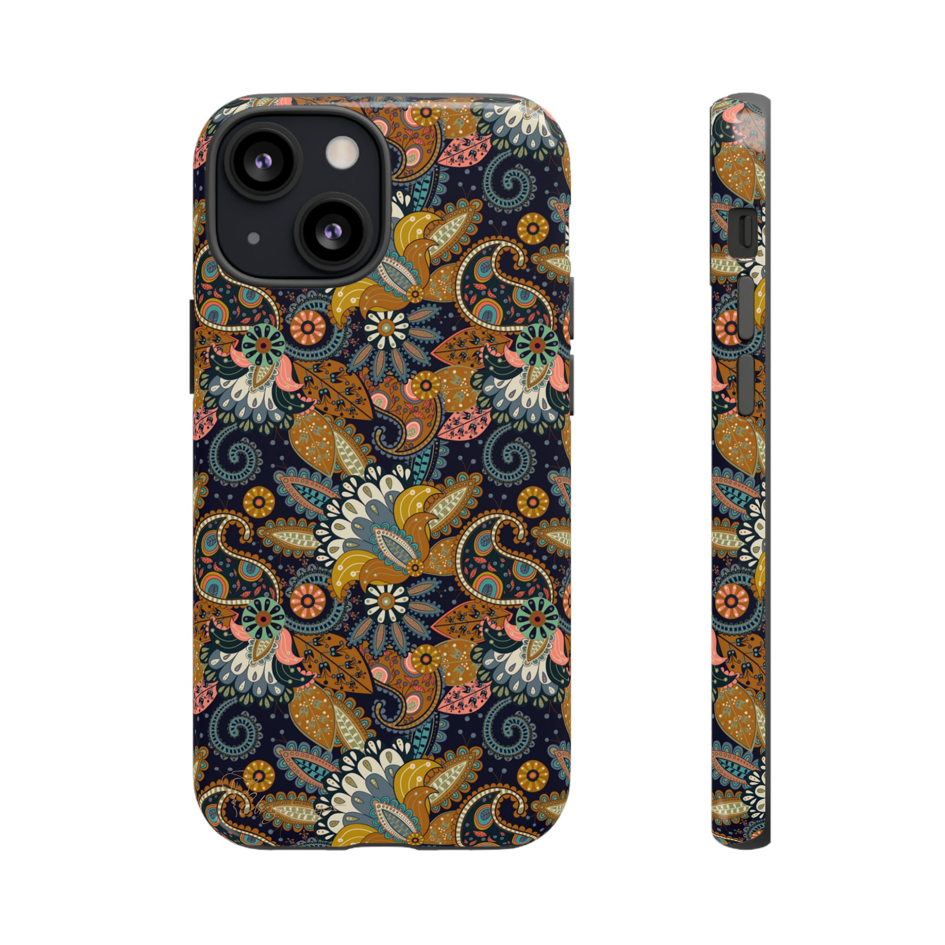 Paisley Bouquet iPhone Tough Protective Cover. A fusion of Flowers, Boho, and Paisley in a Western design. Compatible with iPhone 15, 14, 13, 12, 11, XS, XR Pro/Max/Mini/P/Plus. Embrace Bohemian Elegance with Style and Durability. #ElizaSinger #PhoneCase #BohoPaisley