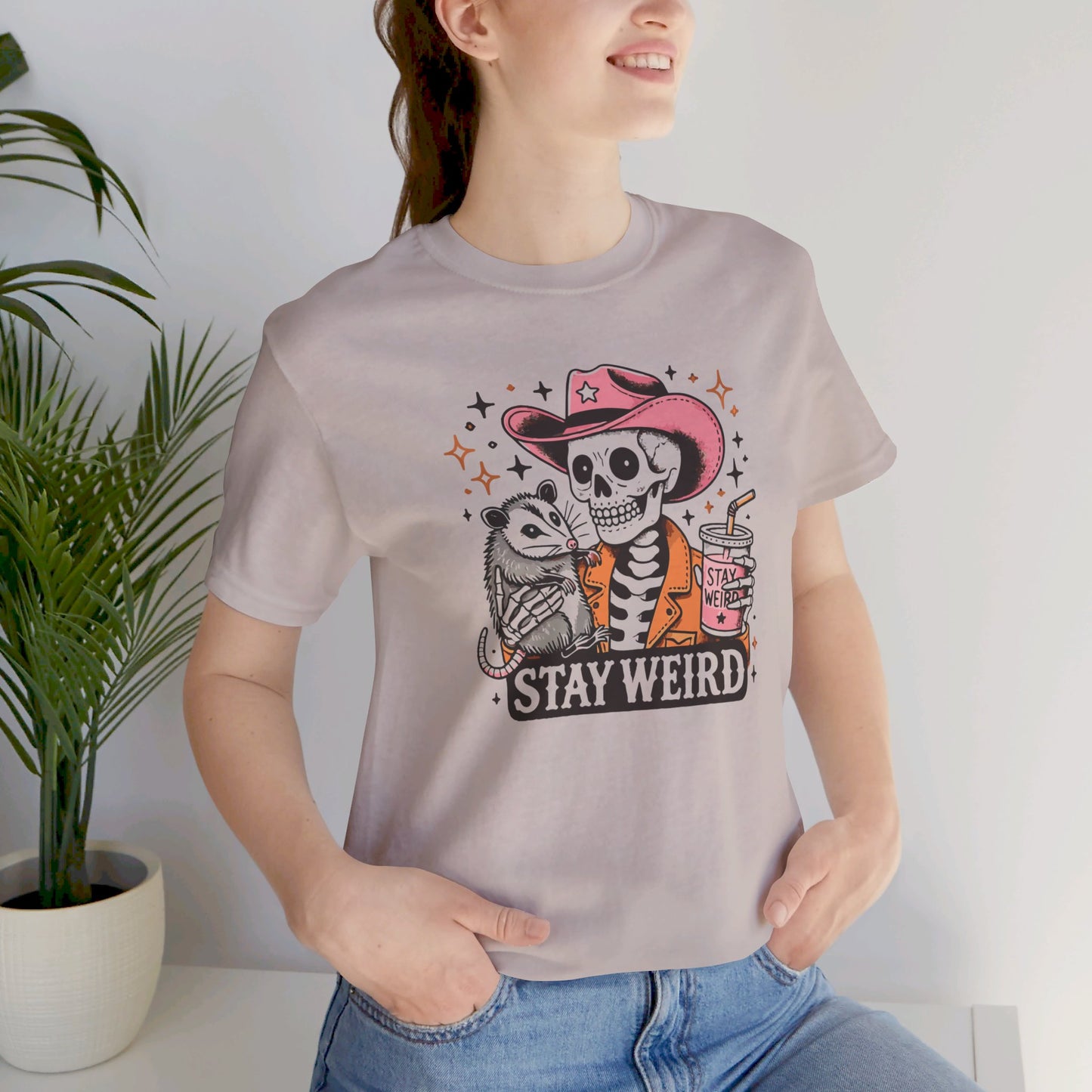 Stay Weird: Halloween Bella Canvas T-shirt with Skeleton and Possum