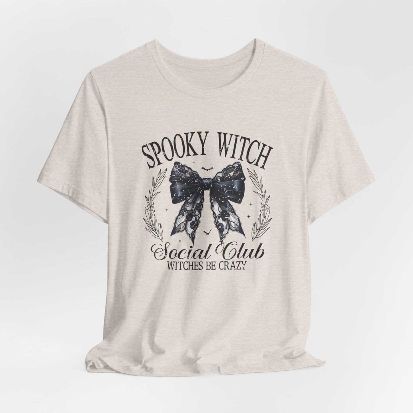 Spooky Witch: Halloween Bella Canvas T-shirt with Black Lace Bow