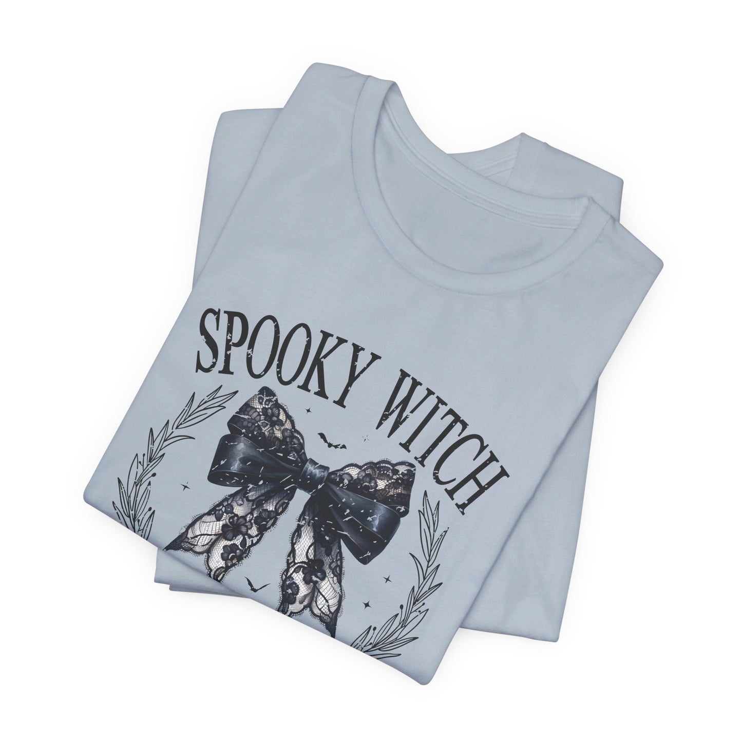 Spooky Witch: Halloween Bella Canvas T-shirt with Black Lace Bow