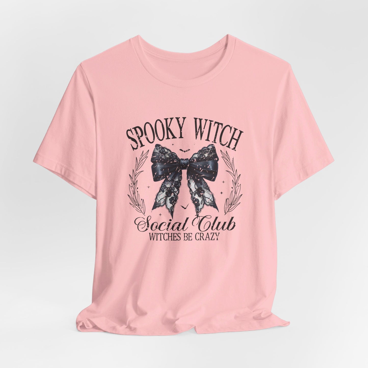 Spooky Witch: Halloween Bella Canvas T-shirt with Black Lace Bow