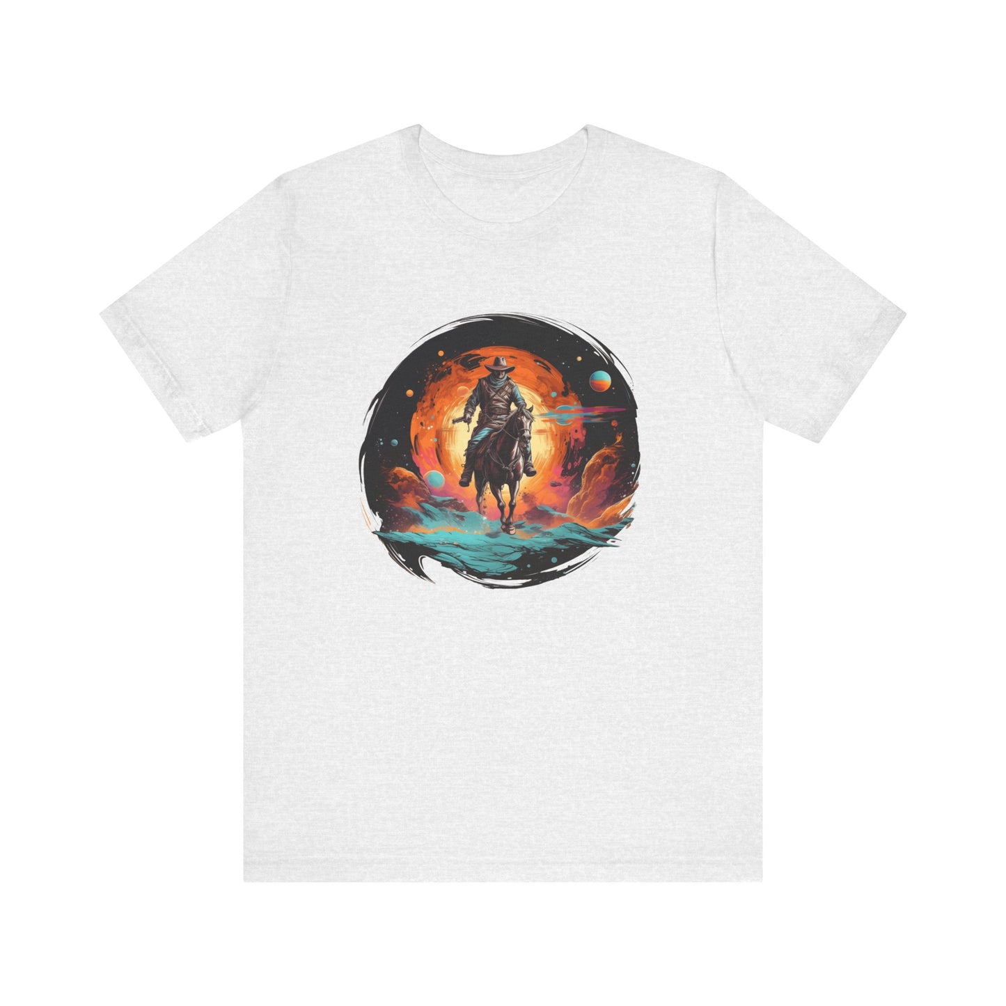 Galactic Outlaw: Bella Canvas T-shirt with Cowboy and Planets