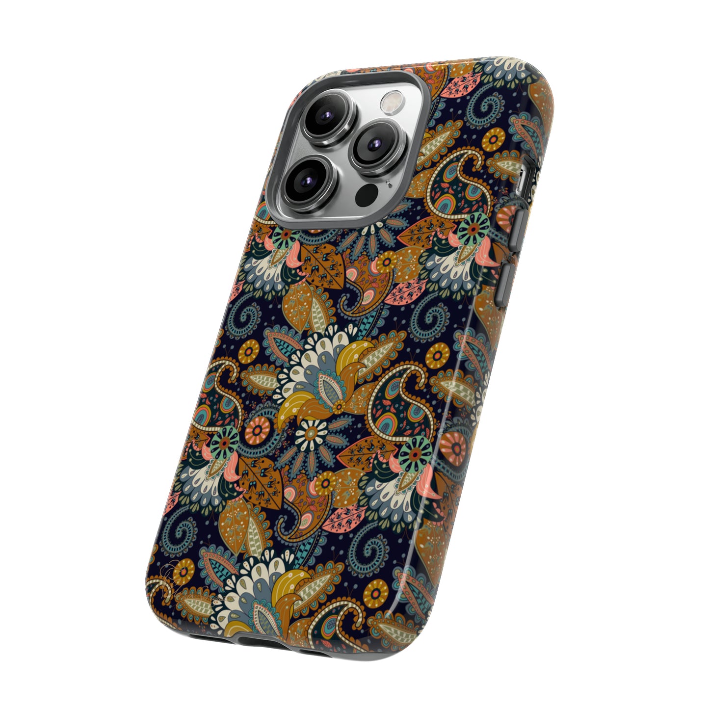 Paisley Bouquet iPhone Tough Protective Cover. A fusion of Flowers, Boho, and Paisley in a Western design. Compatible with iPhone 15, 14, 13, 12, 11, XS, XR Pro/Max/Mini/P/Plus. Embrace Bohemian Elegance with Style and Durability. #ElizaSinger #PhoneCase #BohoPaisley