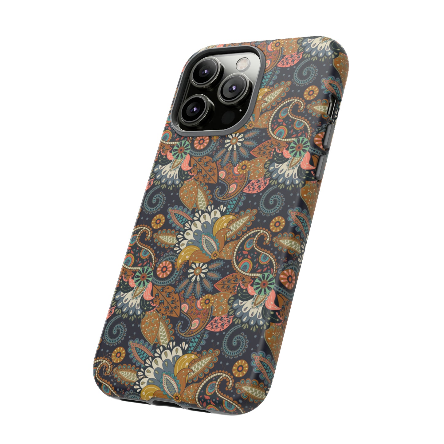 Paisley Bouquet iPhone Tough Protective Cover. A fusion of Flowers, Boho, and Paisley in a Western design. Compatible with iPhone 15, 14, 13, 12, 11, XS, XR Pro/Max/Mini/P/Plus. Embrace Bohemian Elegance with Style and Durability. #ElizaSinger #PhoneCase #BohoPaisley