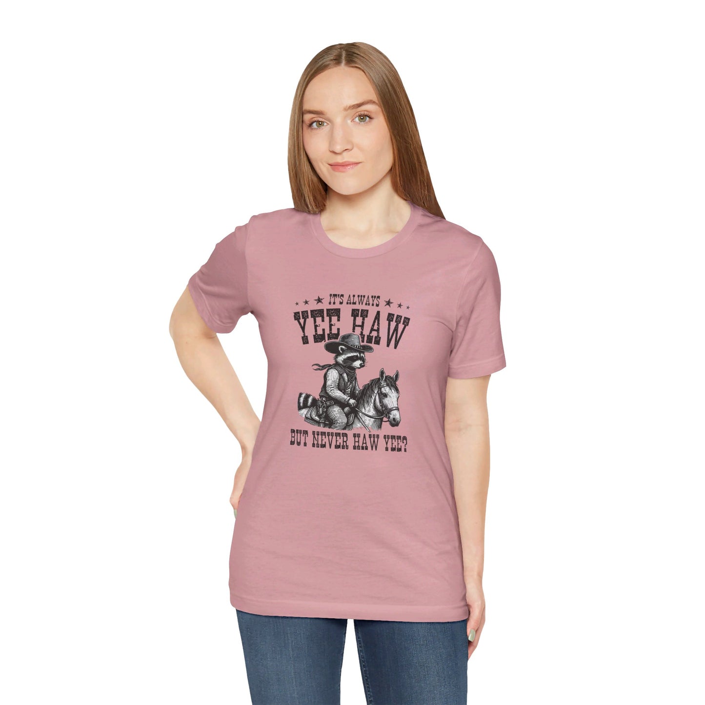 Yee Haw Raccoon: Bella Canvas T-shirt with Cowboy