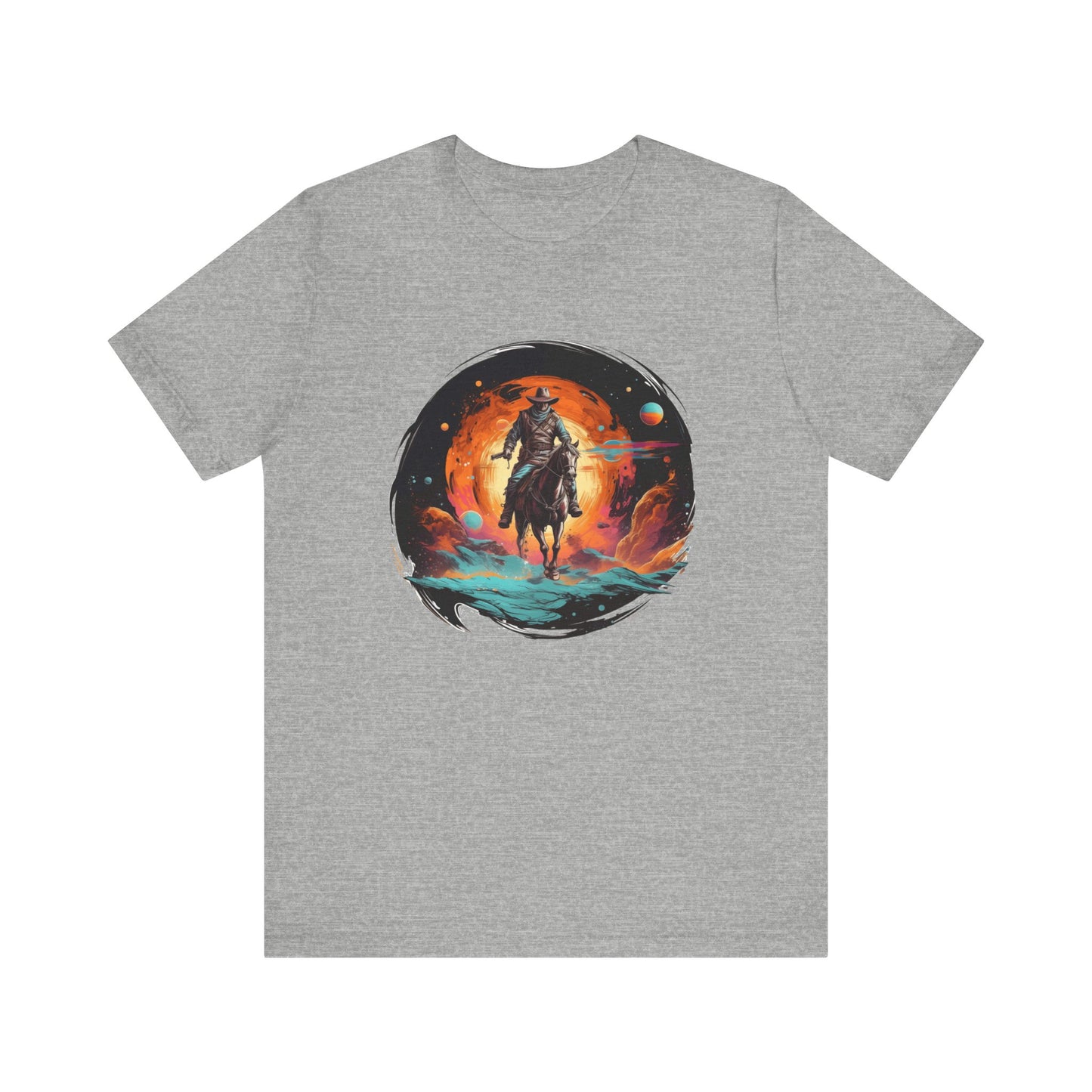 Galactic Outlaw: Bella Canvas T-shirt with Cowboy and Planets