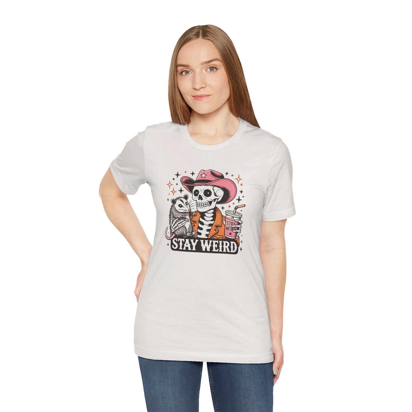 Stay Weird: Halloween Bella Canvas T-shirt with Skeleton and Possum