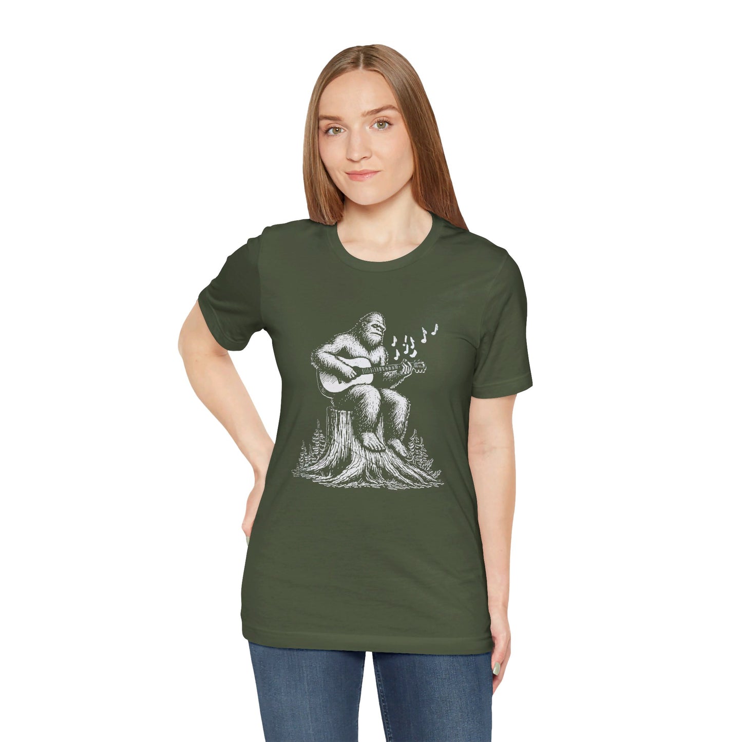 Sasquatch Serenade: Bella Canvas T-shirt with Bigfoot