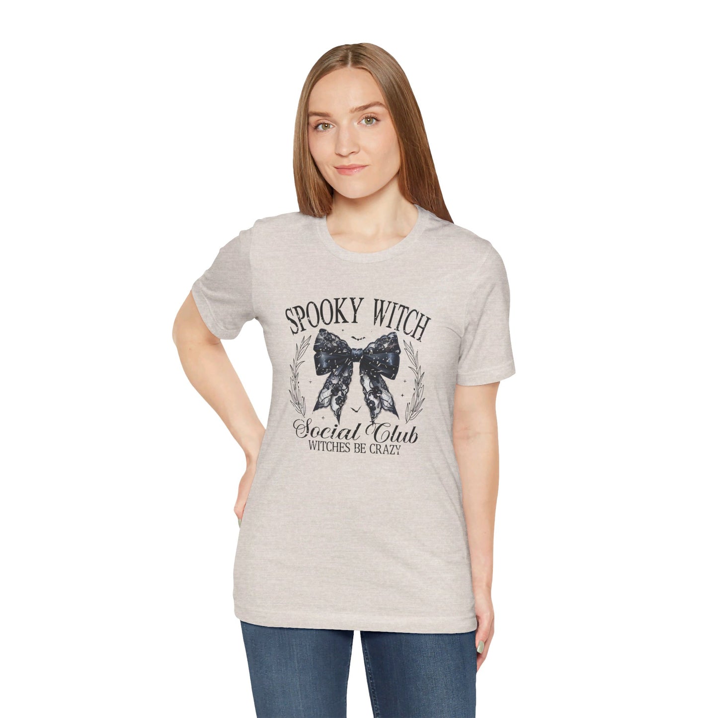 Spooky Witch: Halloween Bella Canvas T-shirt with Black Lace Bow