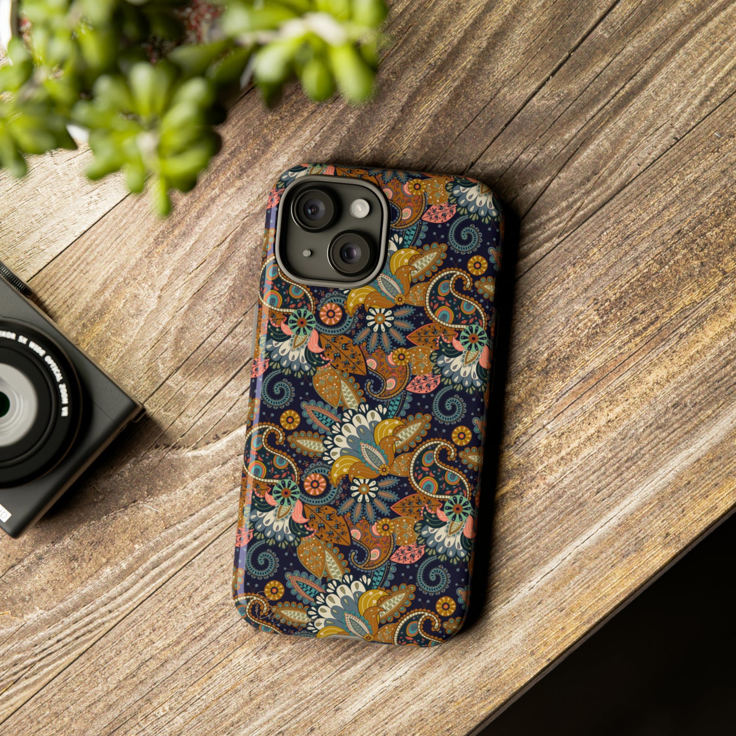 Paisley Bouquet iPhone Tough Protective Cover. A fusion of Flowers, Boho, and Paisley in a Western design. Compatible with iPhone 15, 14, 13, 12, 11, XS, XR Pro/Max/Mini/P/Plus. Embrace Bohemian Elegance with Style and Durability. #ElizaSinger #PhoneCase #BohoPaisley