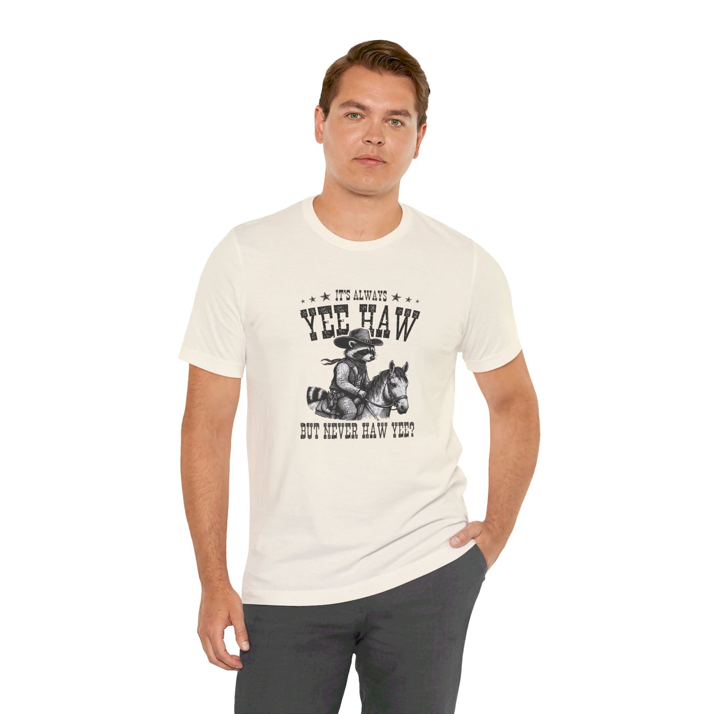 Yee Haw Raccoon: Bella Canvas T-shirt with Cowboy