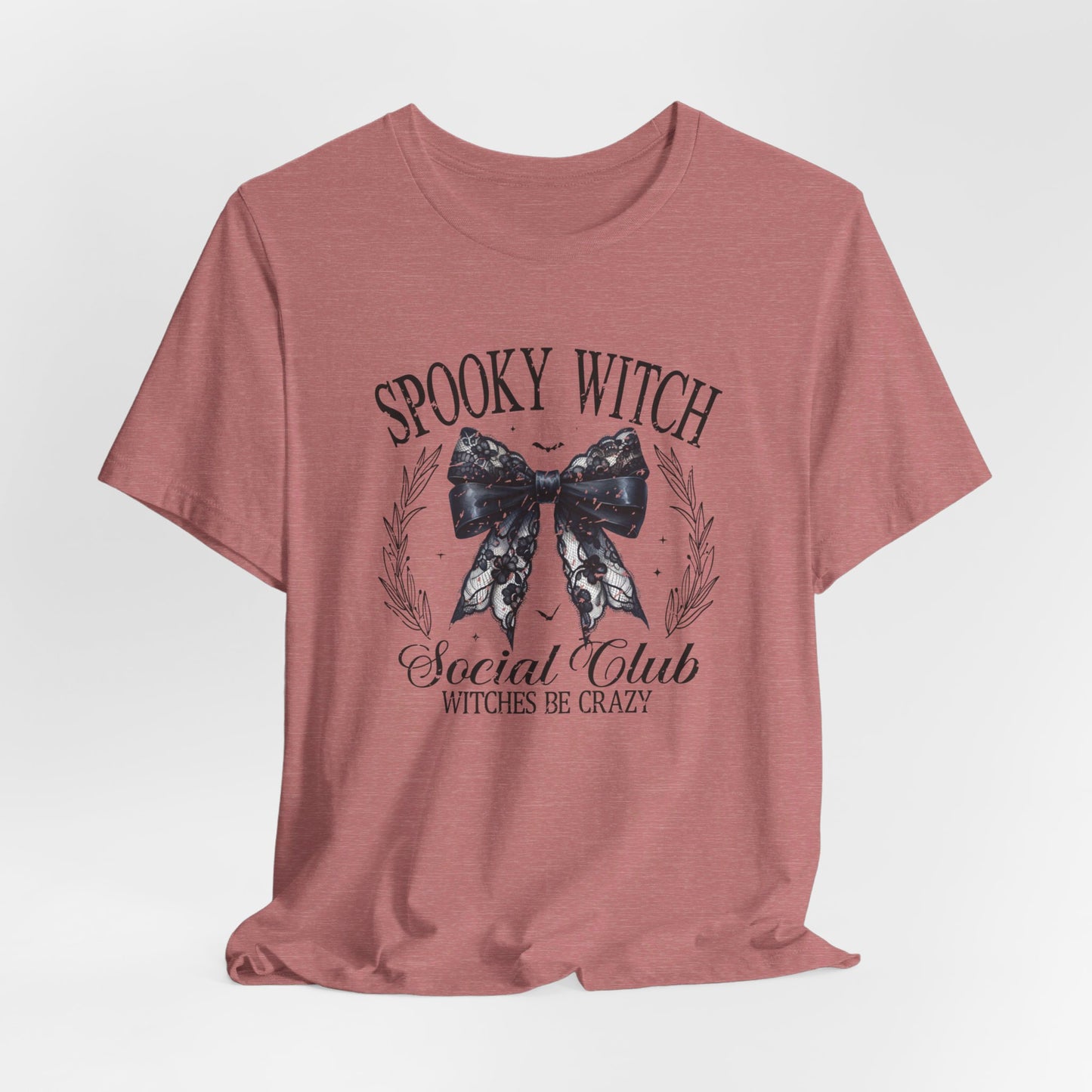 Spooky Witch: Halloween Bella Canvas T-shirt with Black Lace Bow